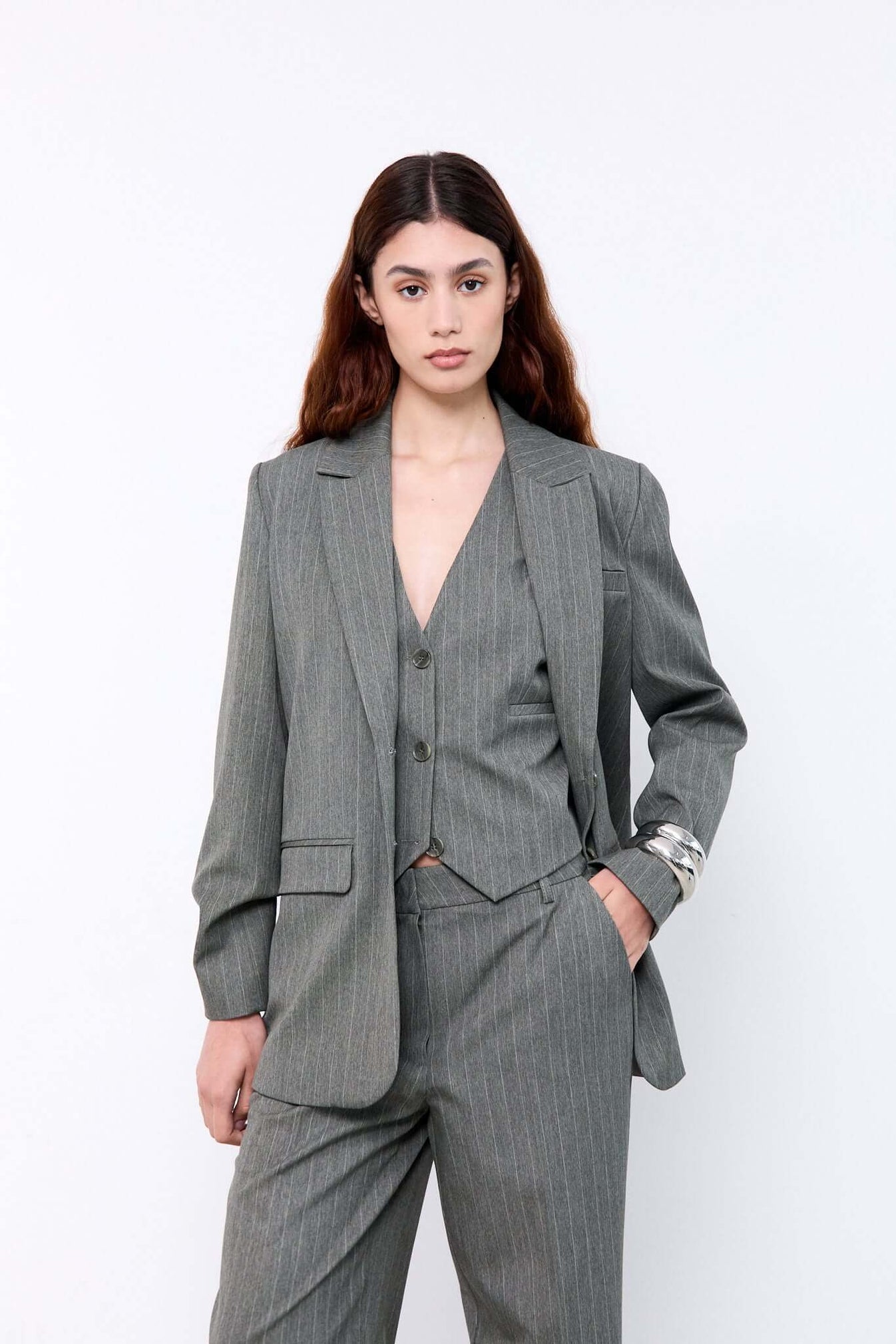 Millie Blazer - Green Pinstripes