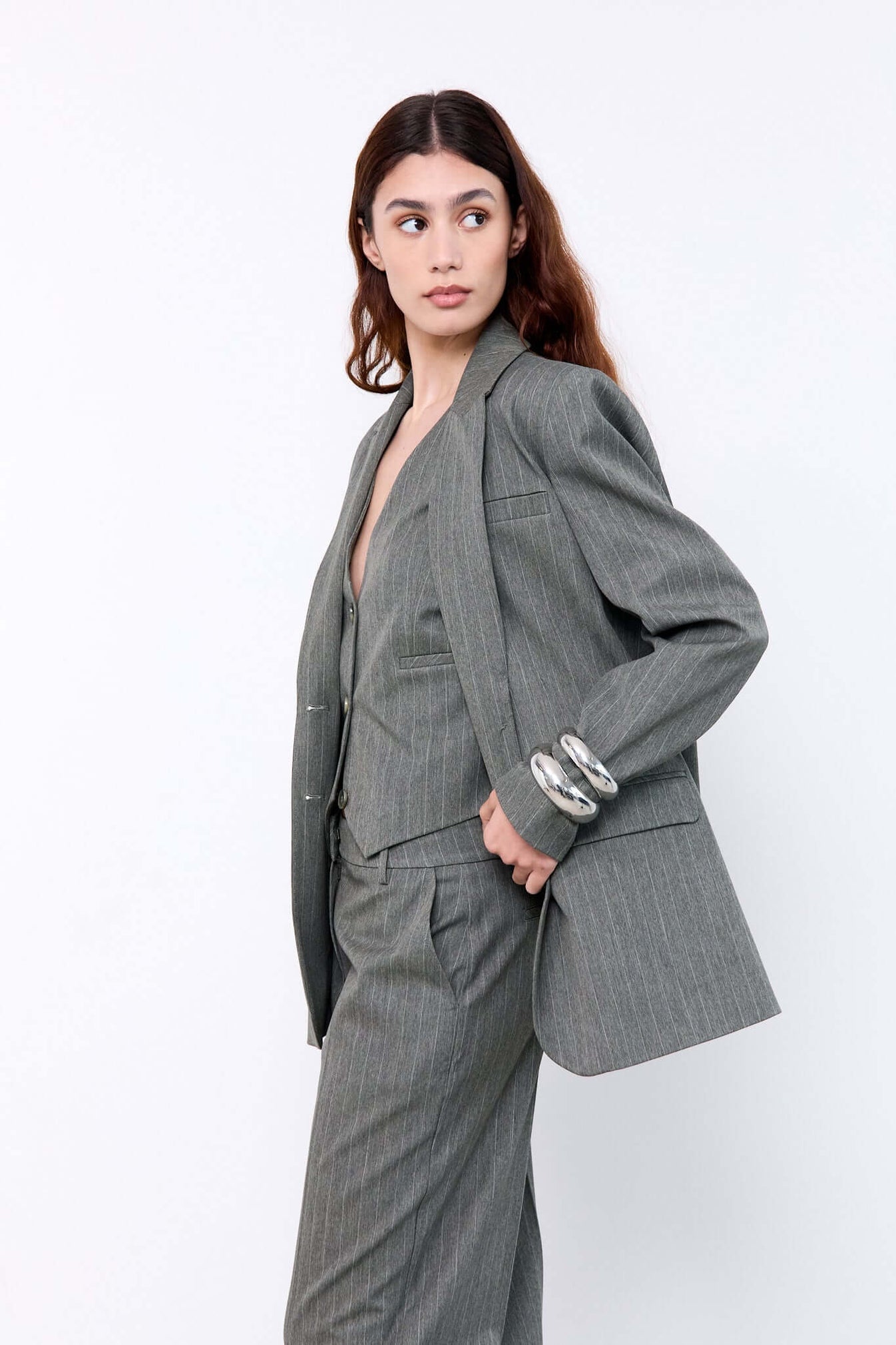 Millie Blazer - Green Pinstripes