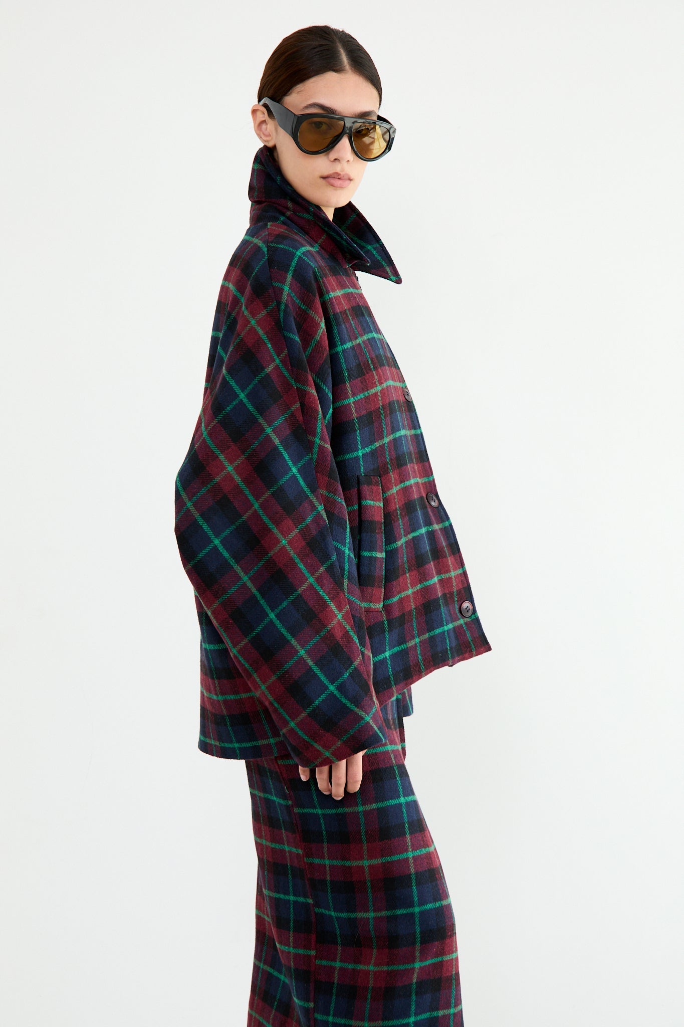 Hazel Coat - Burgundy Blue Check