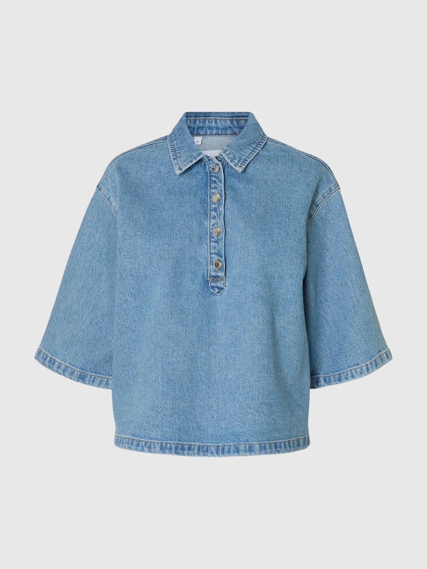 Liva Kori Polo Denim Shirt - Light Blue Denim