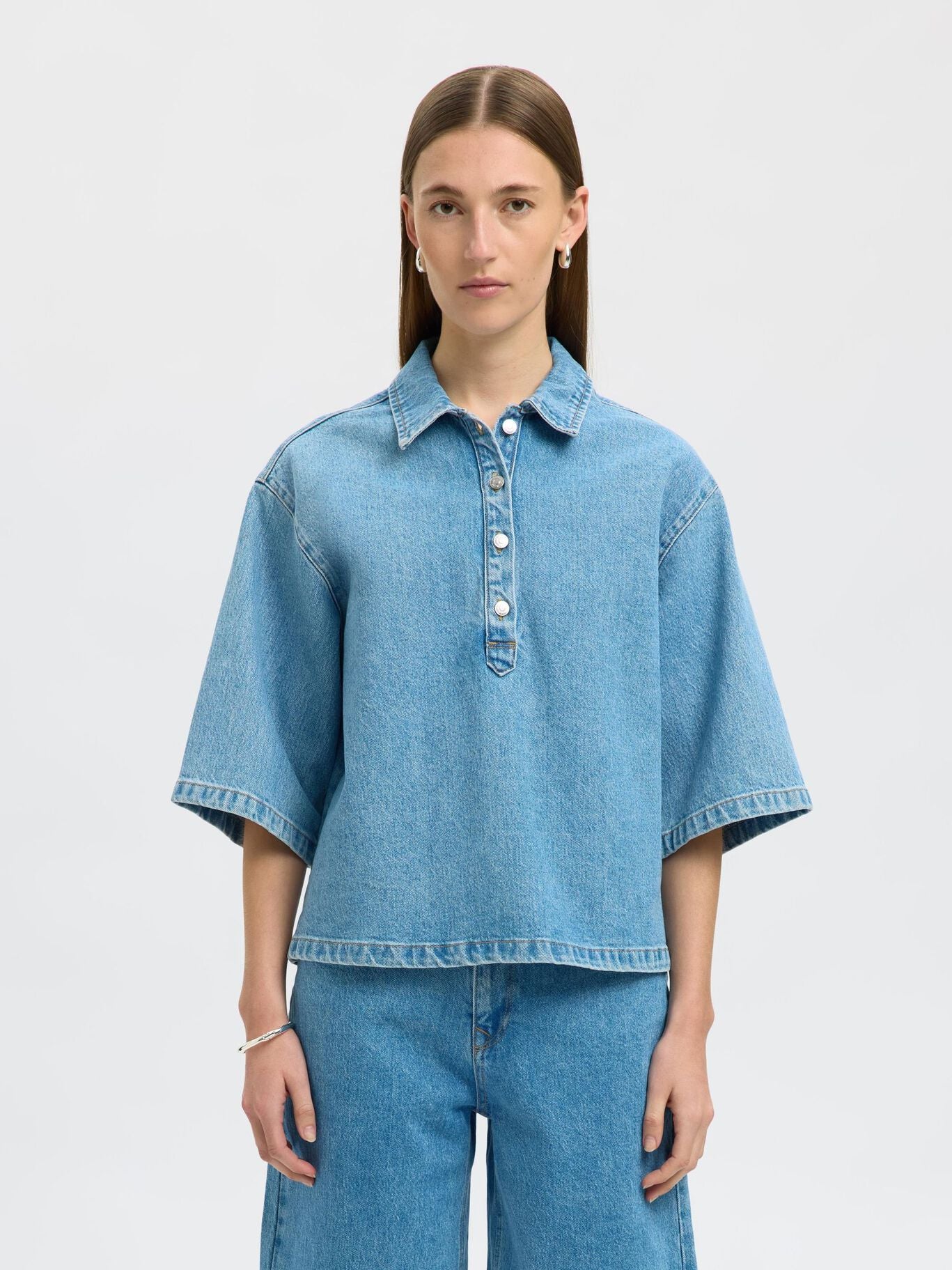 Liva Kori Polo Denim Shirt - Light Blue Denim