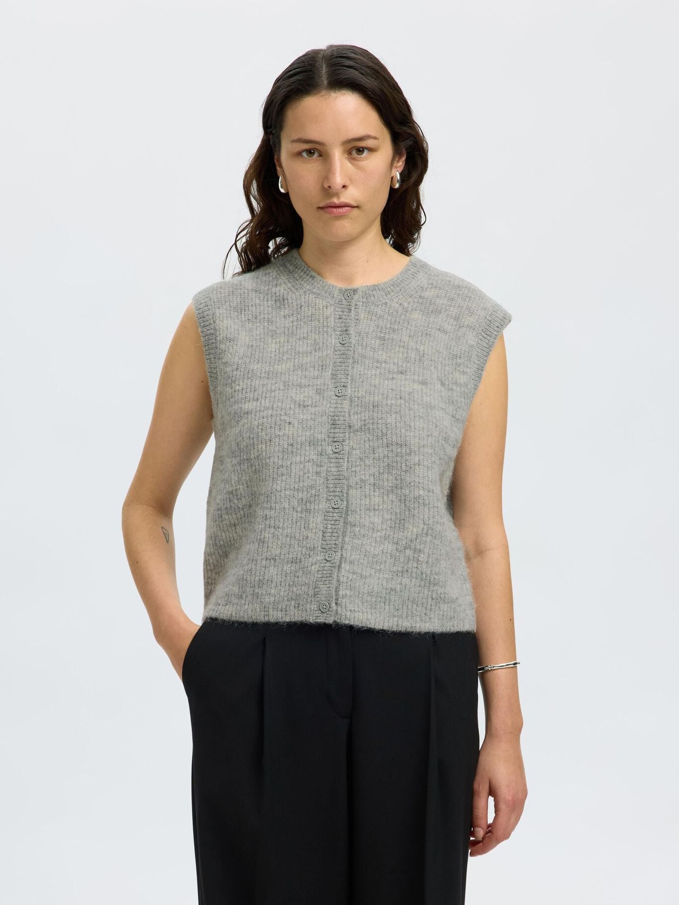 Lulu Button Vest - Light Grey