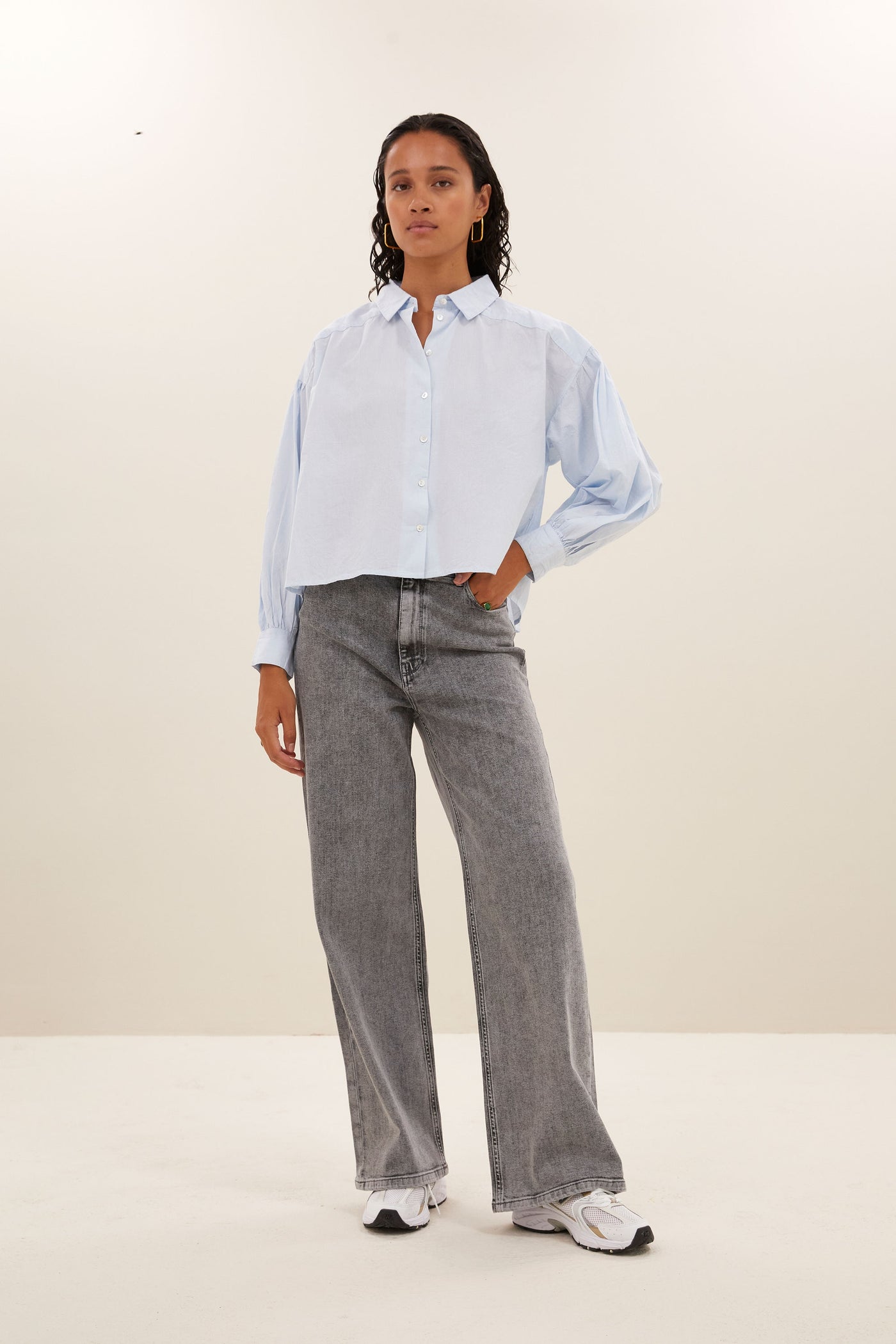 Sarah Short Chambray Blouse - Light Blue