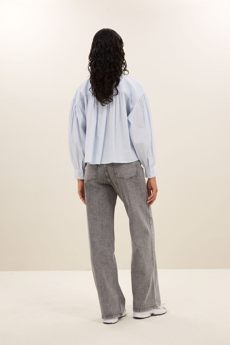 Sarah Short Chambray Blouse - Light Blue