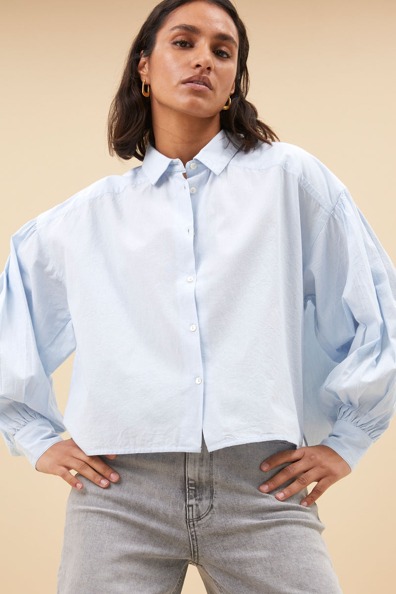 Sarah Short Chambray Blouse - Light Blue