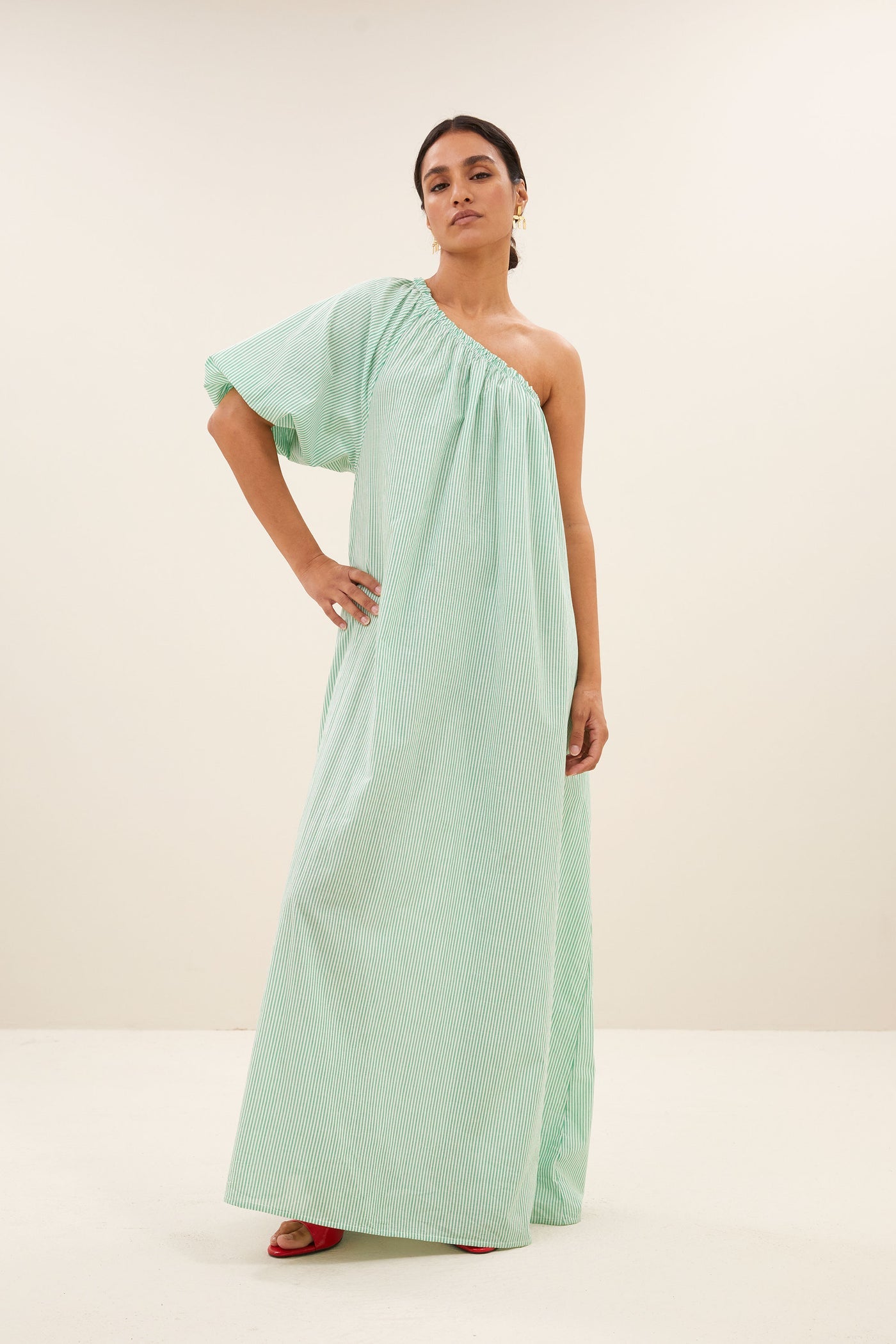 Stella Dress - Green Pin Stripe