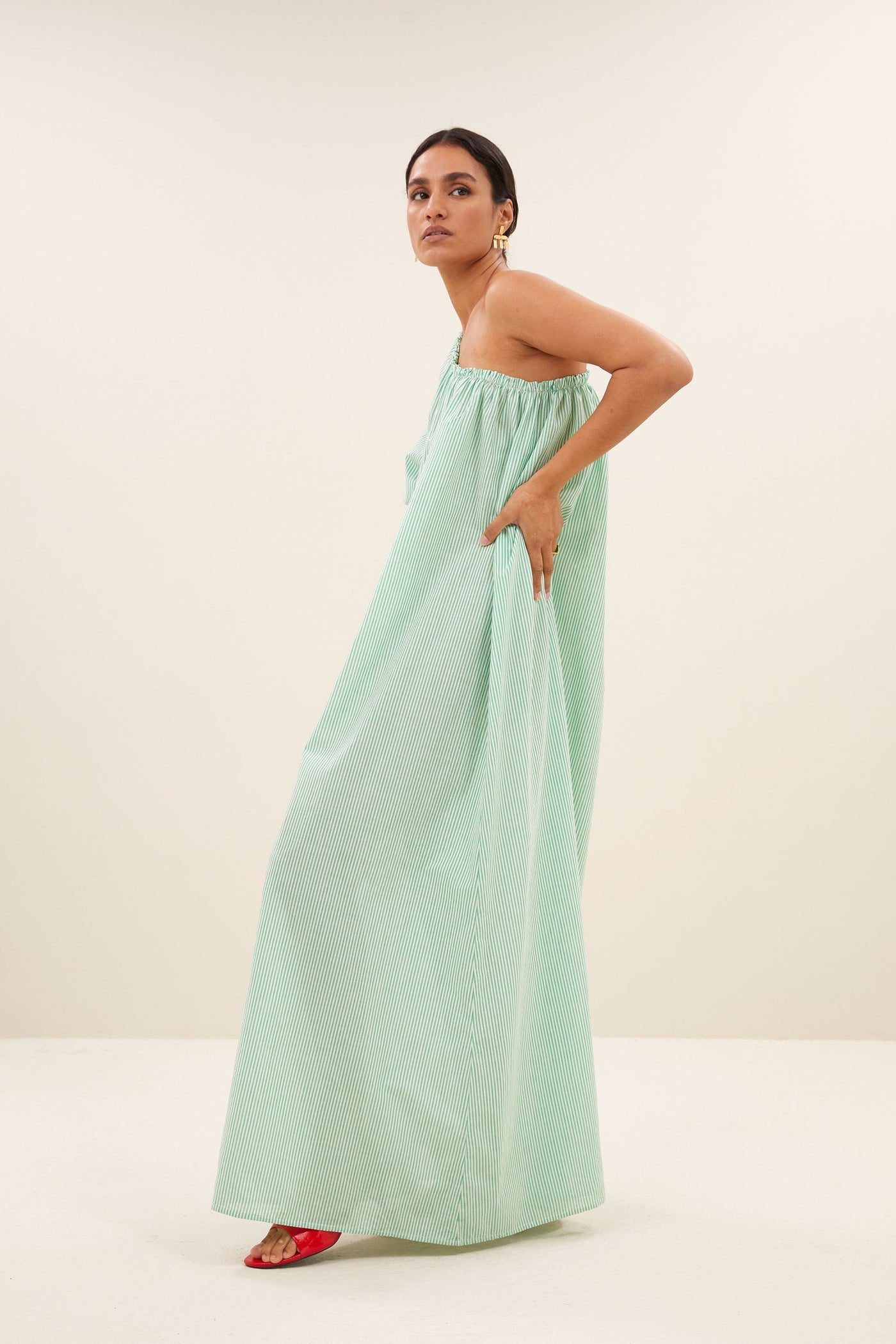 Stella Dress - Green Pin Stripe