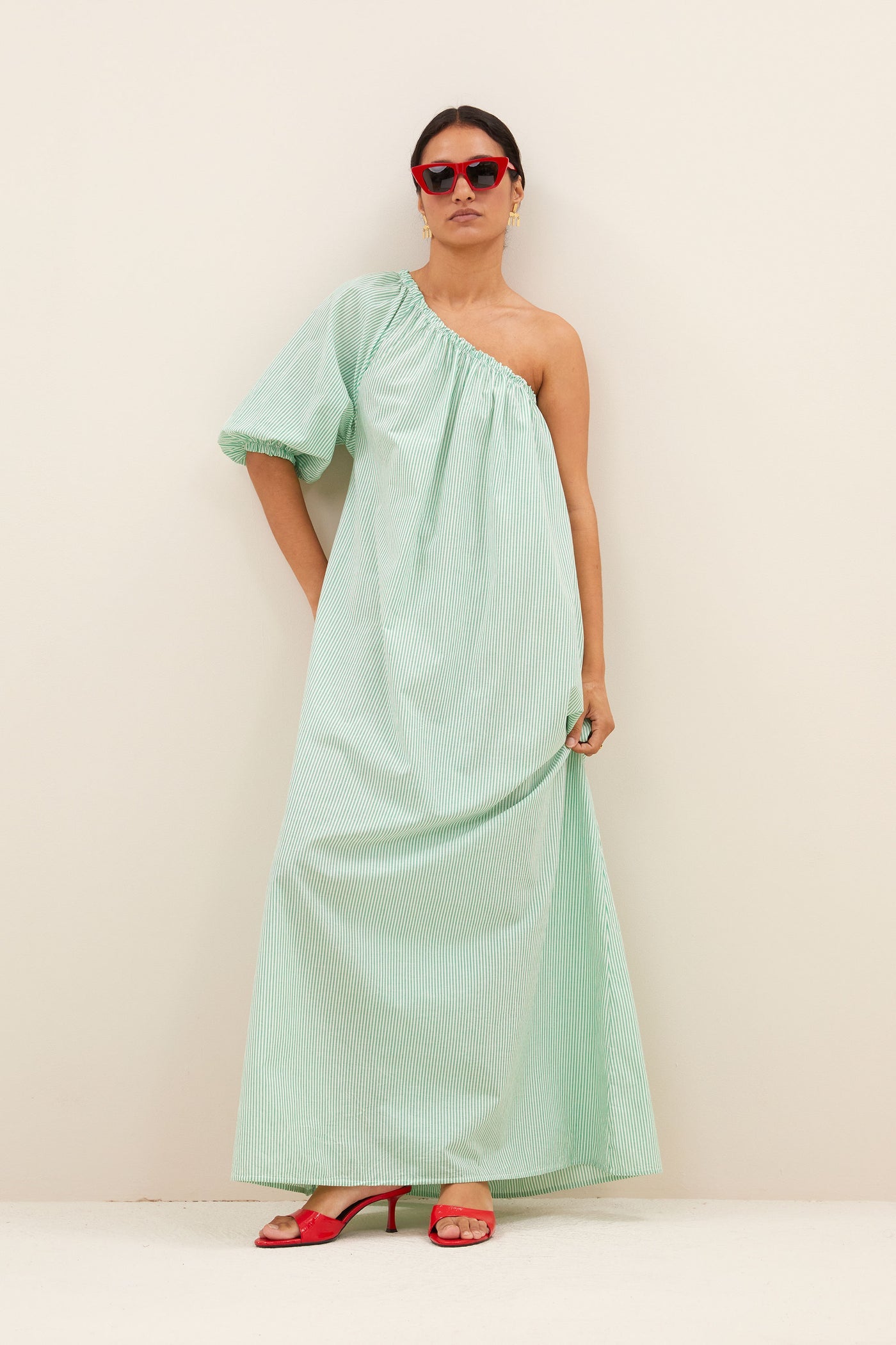 Stella Dress - Green Pin Stripe