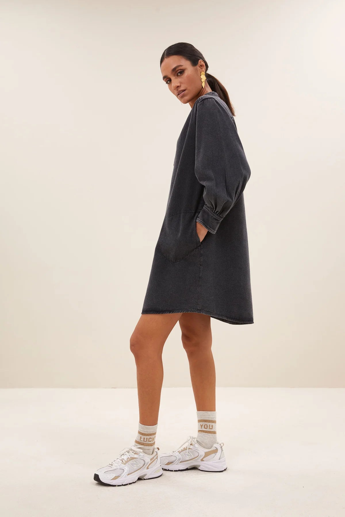 Jina Twill Dress - Jet Black