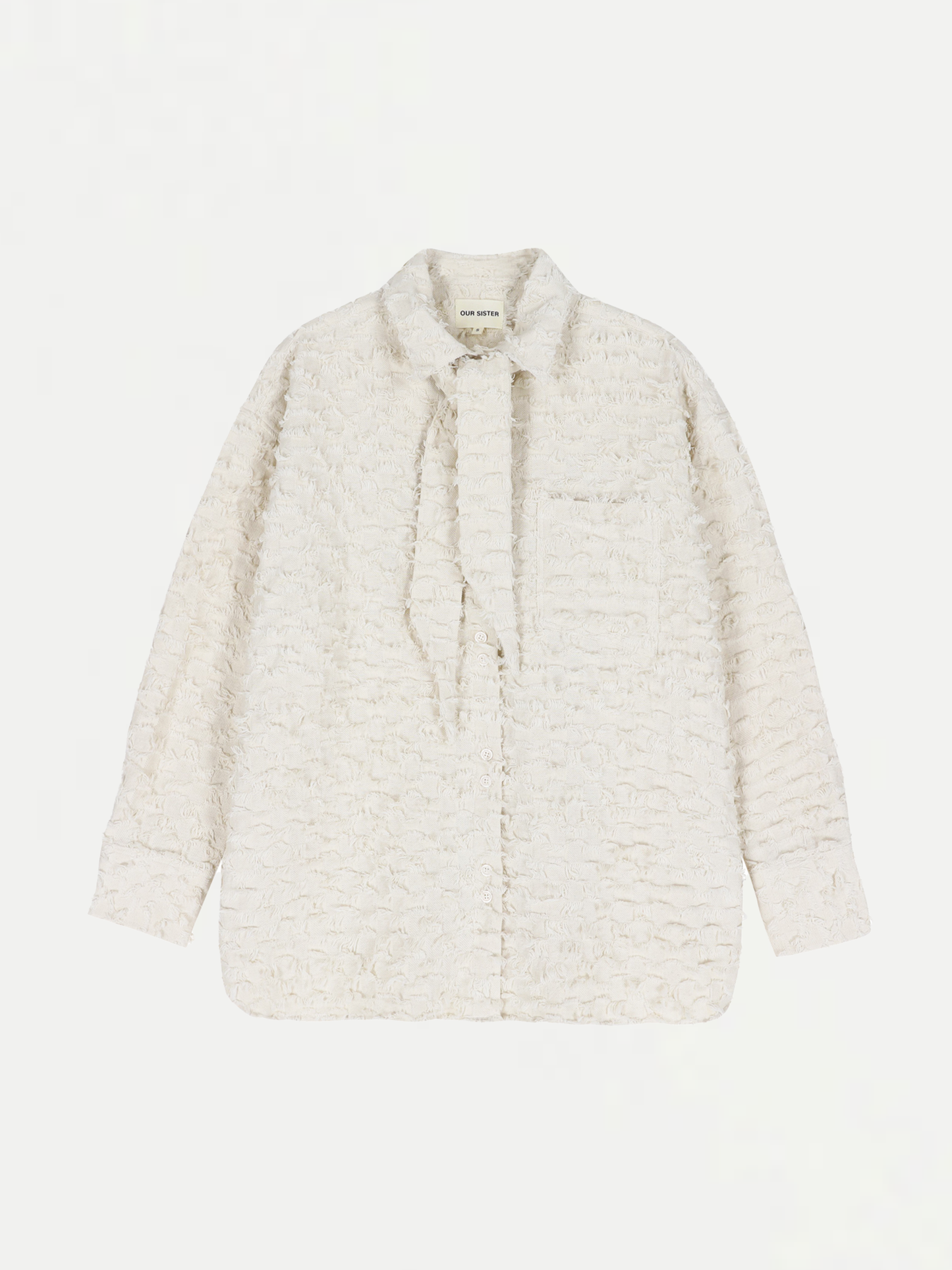 Tally Neck Tie Boyfriend Shirt - Ecru