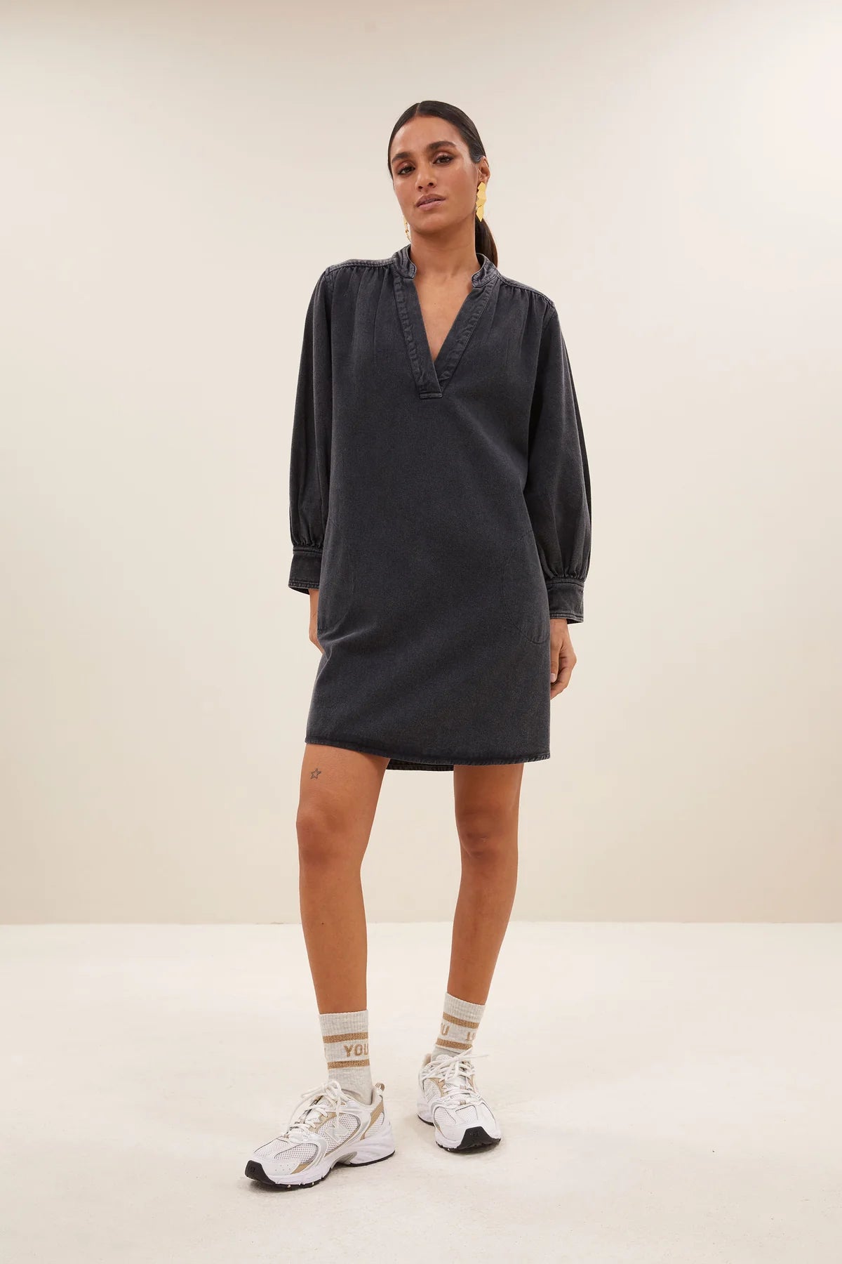 Jina Twill Dress - Jet Black