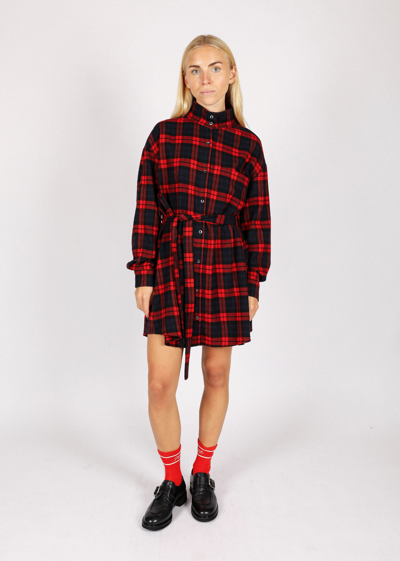 Bibi Dress - Navy Red Checkered