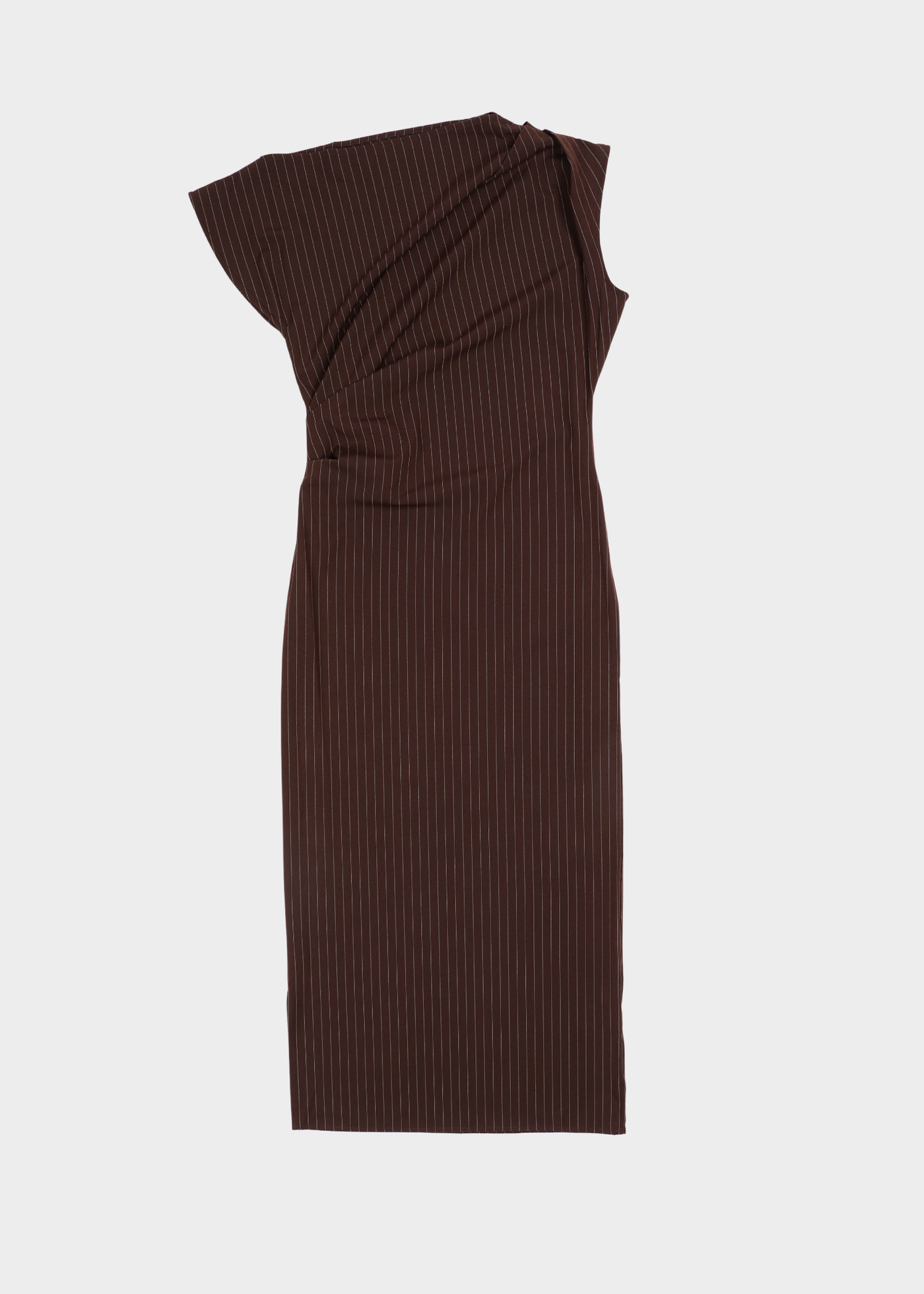 Blake Long Striped One Shoulder Dress - Dark Brown/ Beige