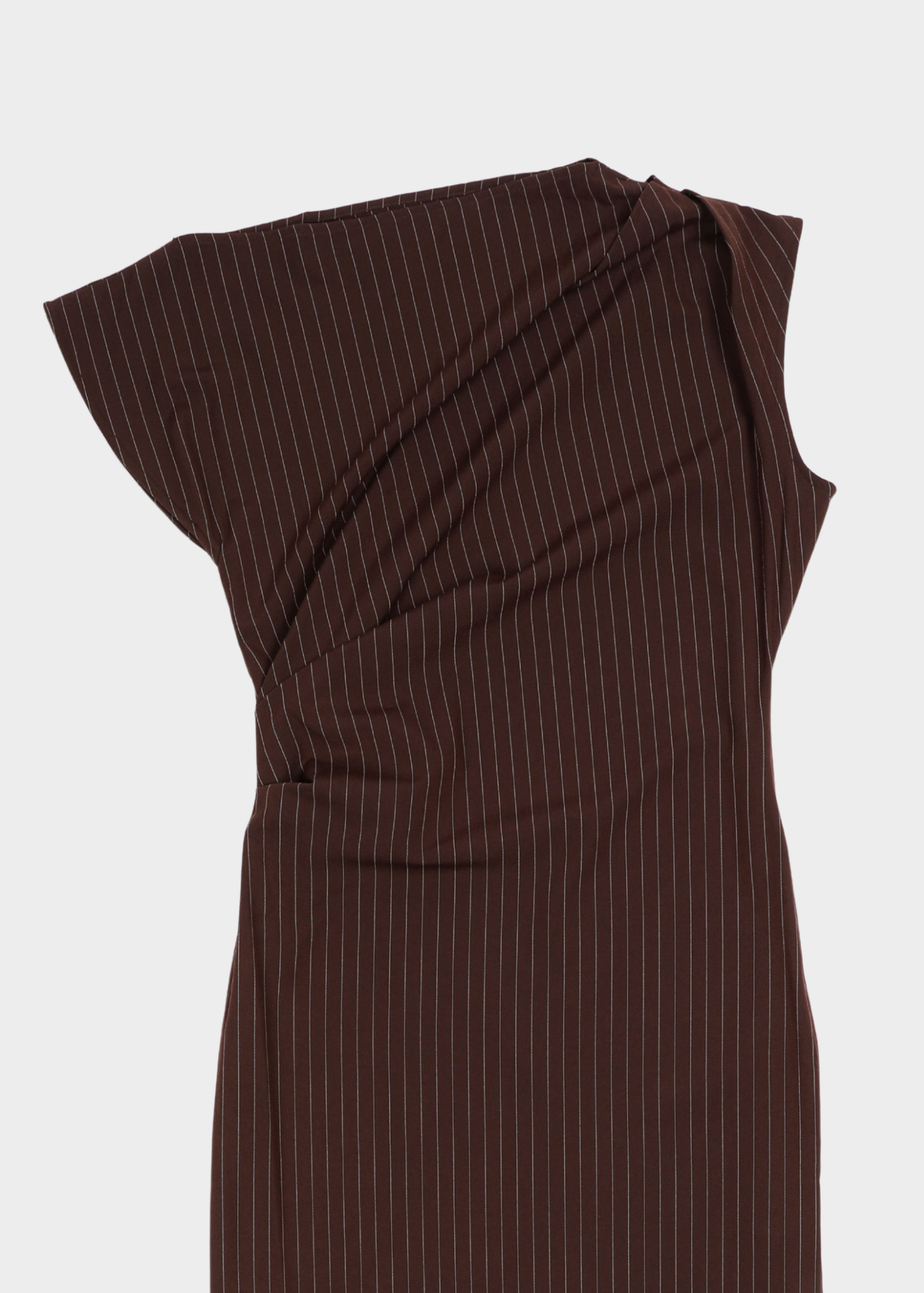 Blake Long Striped One Shoulder Dress - Dark Brown/ Beige