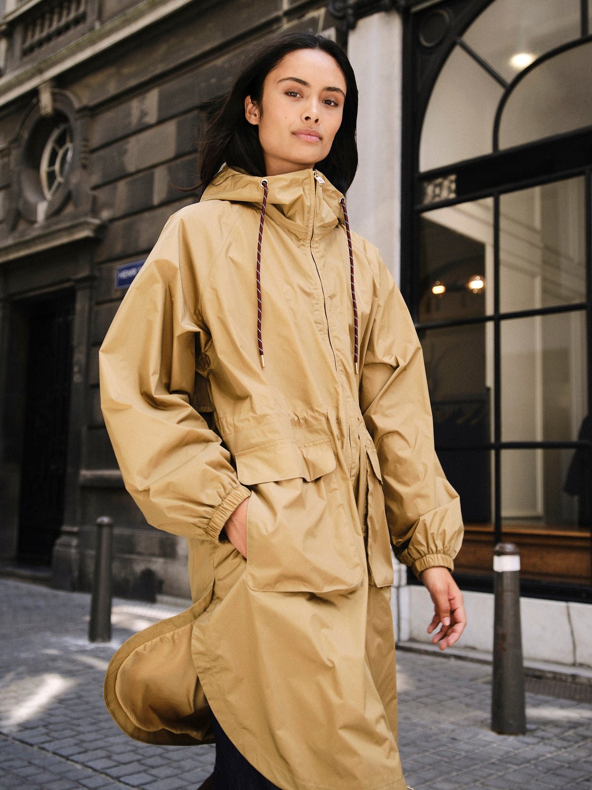 Long Coat Raincoat - Camel