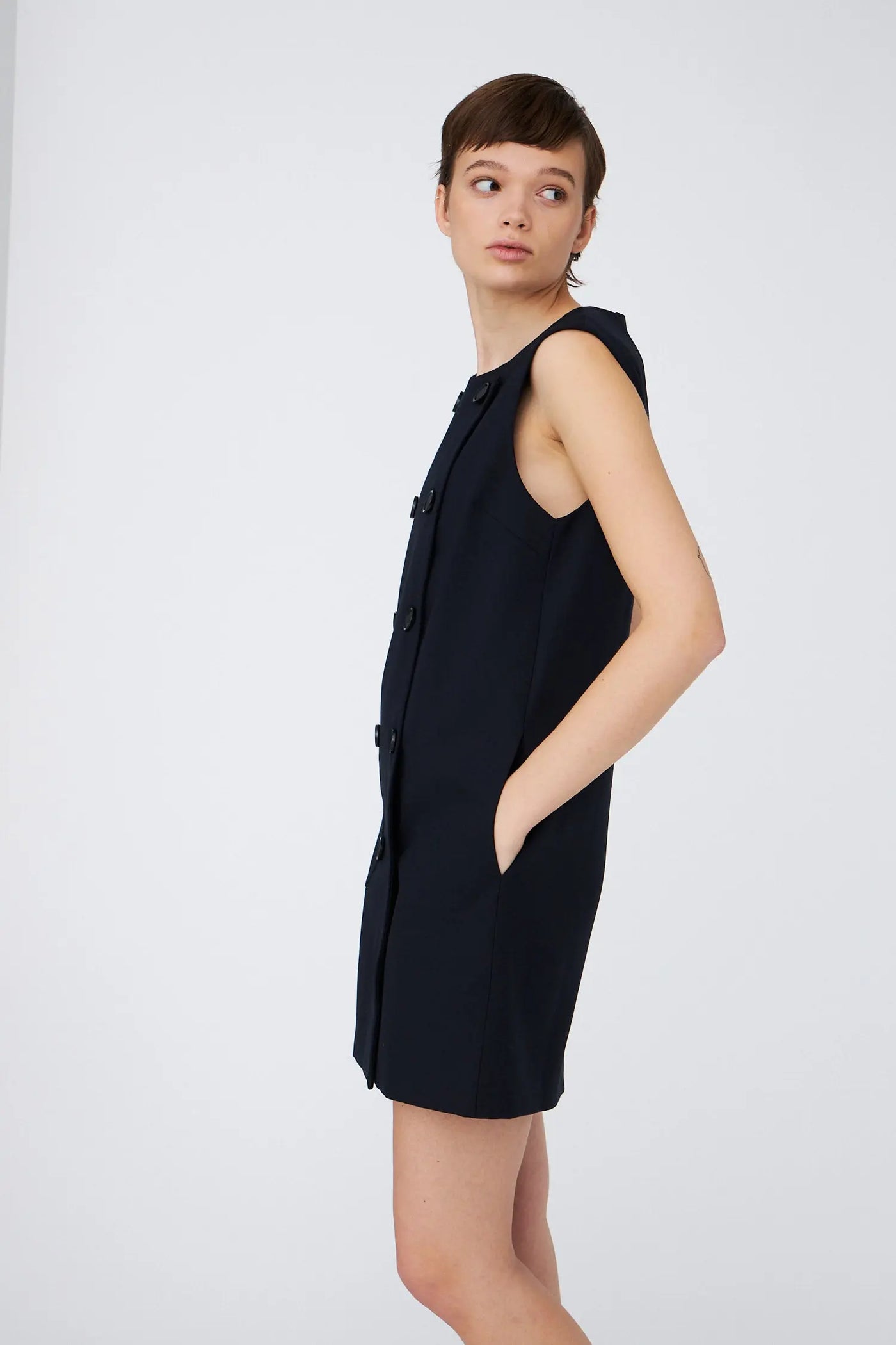 Double Breasted Mini Dress - Navy