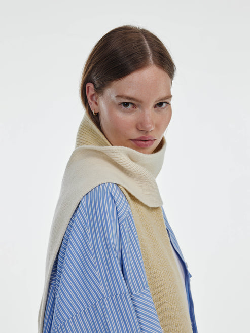 Blocked Soft Wool Scarf - Soft Yellow Marl / Ecru