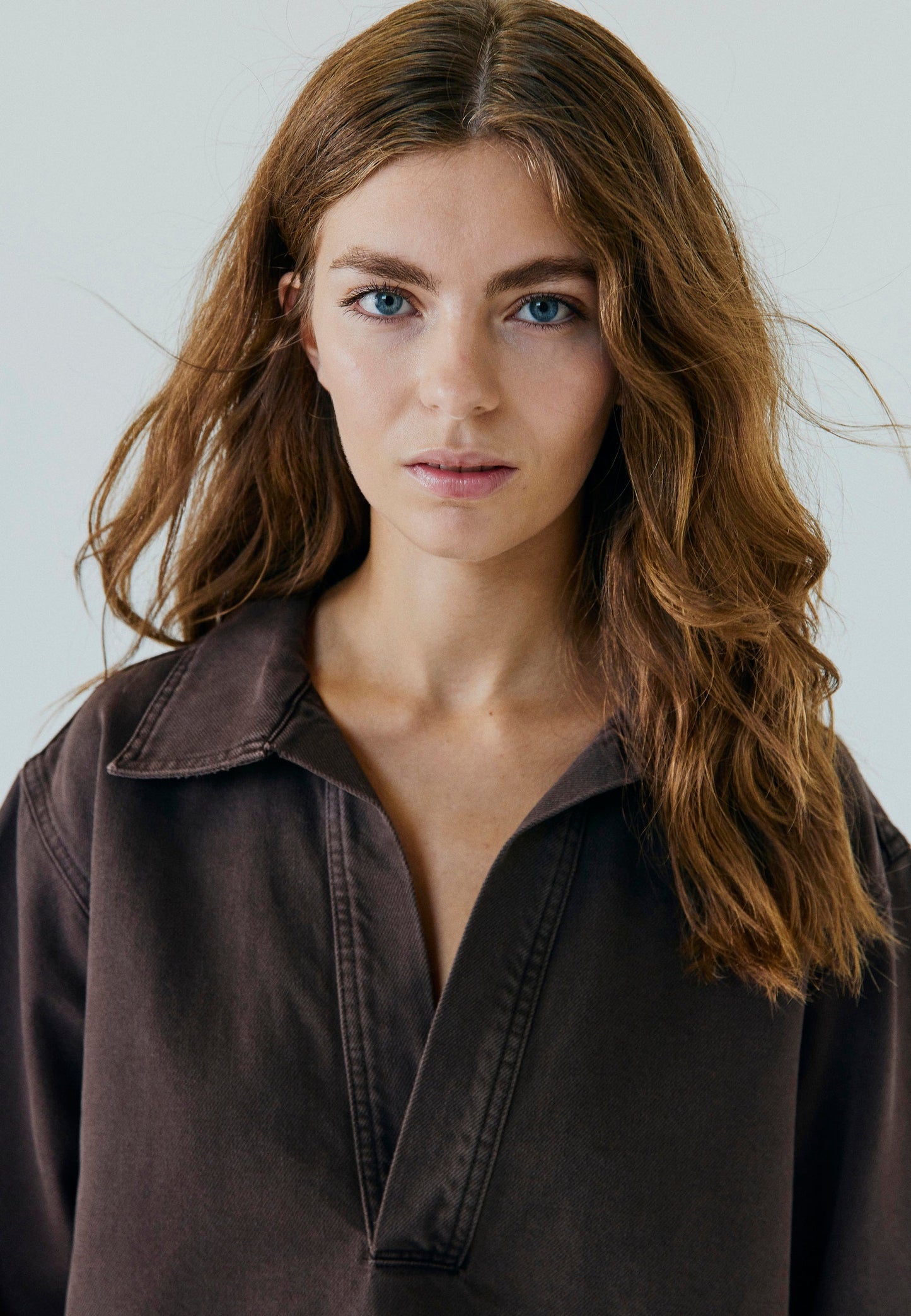 Hannali V-Neck Denim Dress - Brown Washed