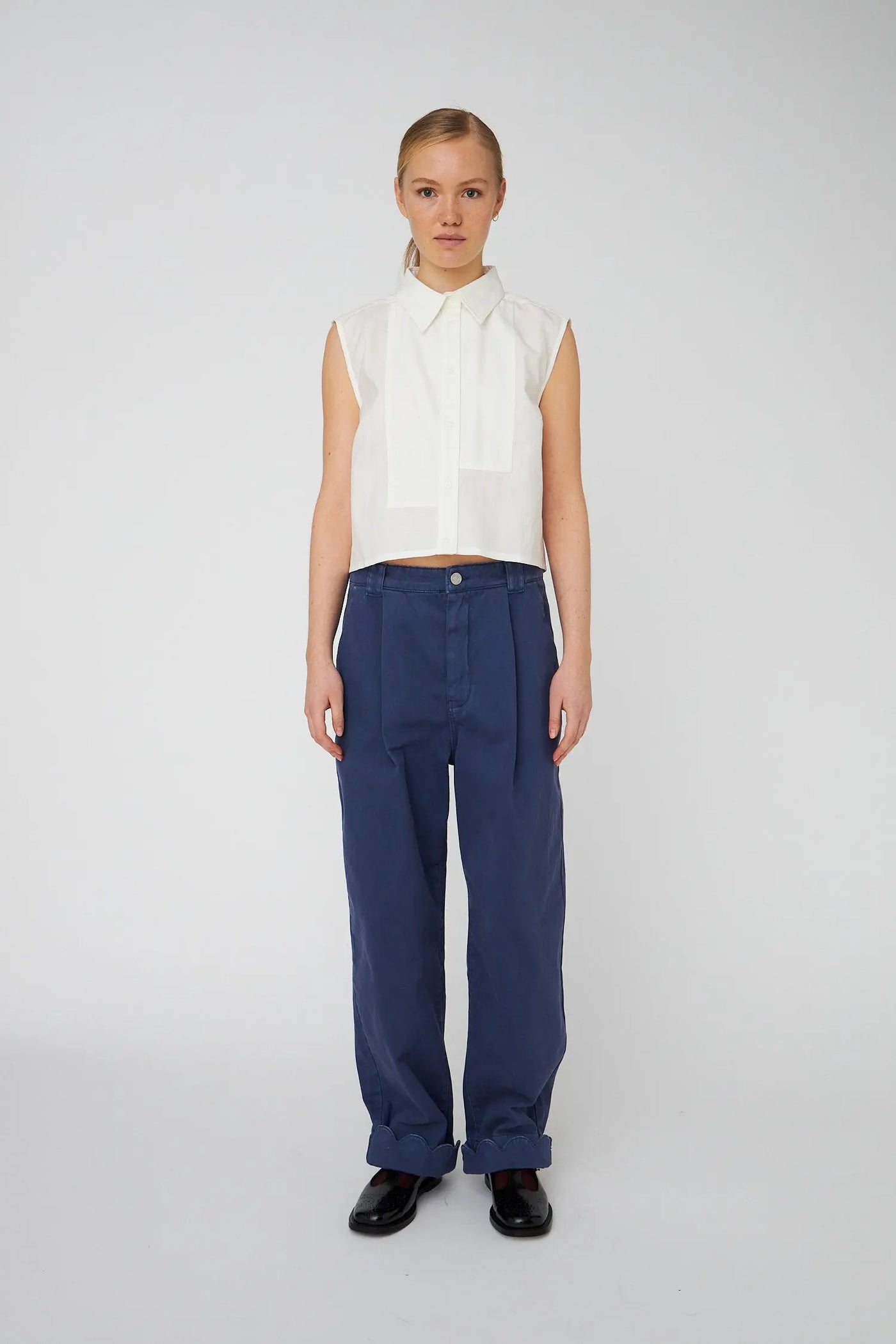 Cotton Pants with Scallop Edge - Dust Blue