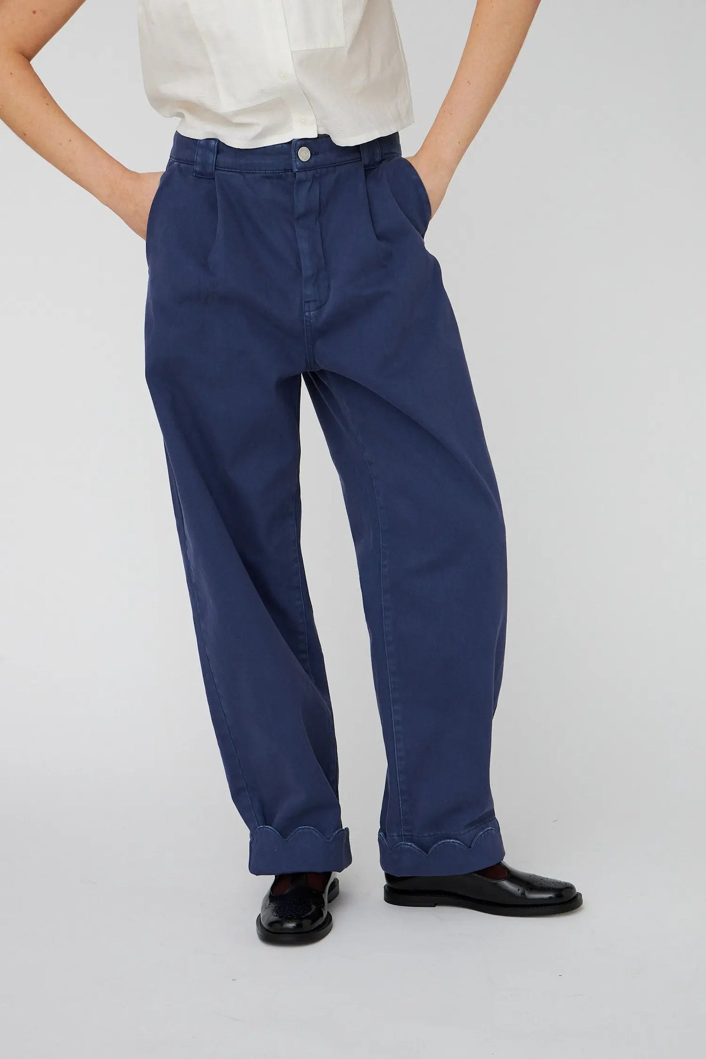 Cotton Pants with Scallop Edge - Dust Blue