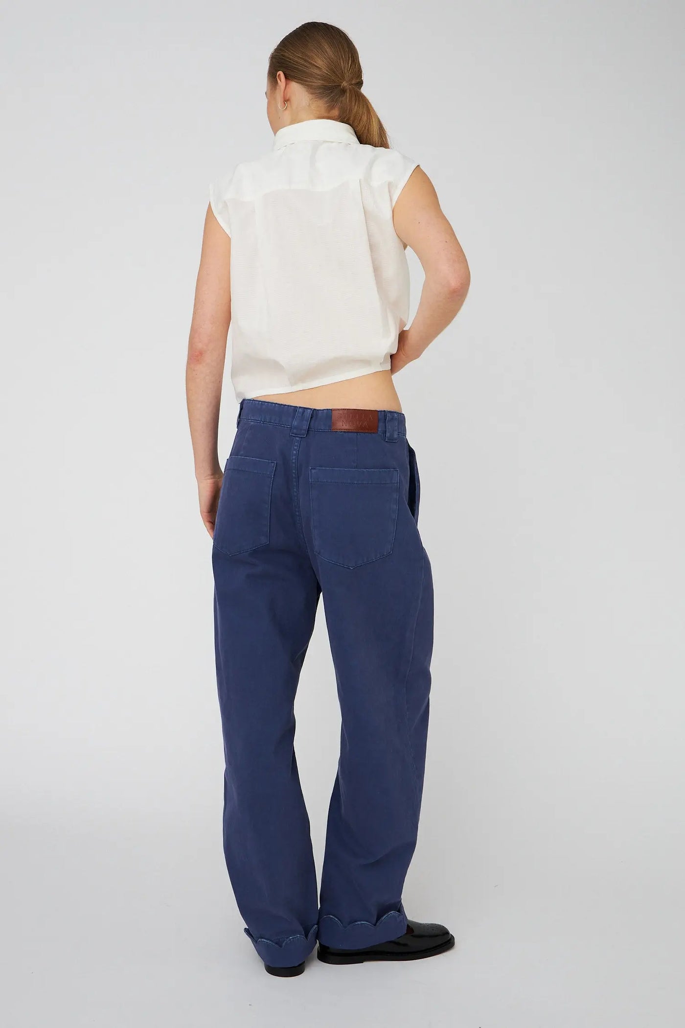 Cotton Pants with Scallop Edge - Dust Blue