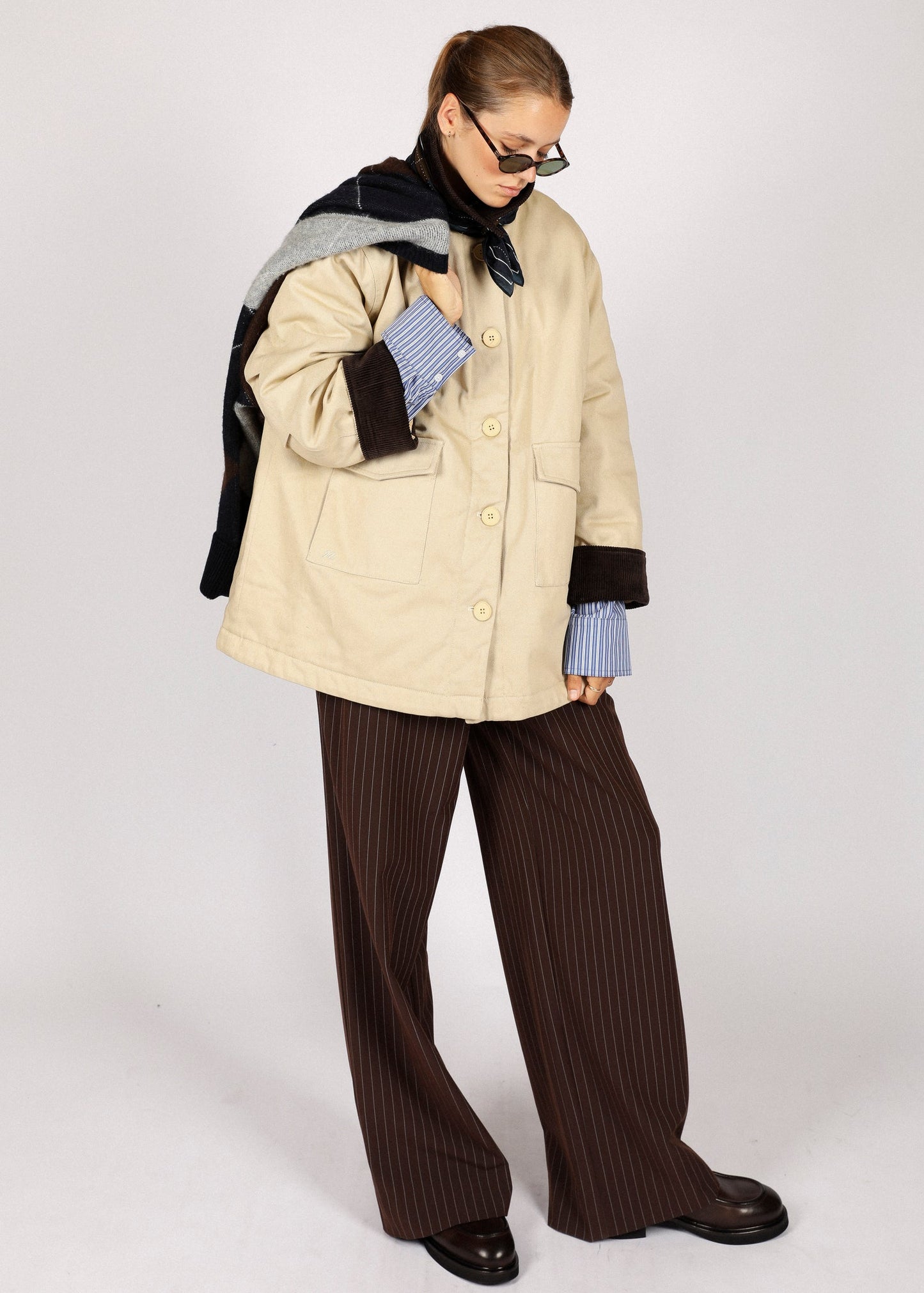 Abbi Striped Trousers - Dark Brown / White