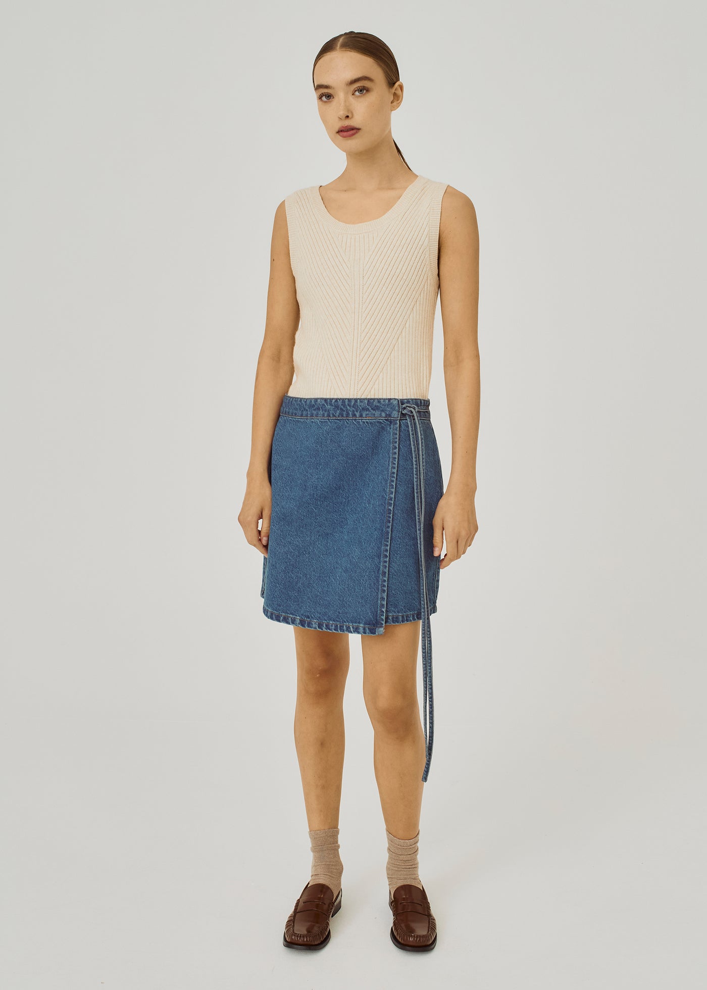 Ninni Tie Denim Skirt - Medium Blue Denim