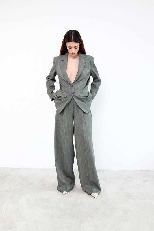 Logan Pants - Green Pinstripes