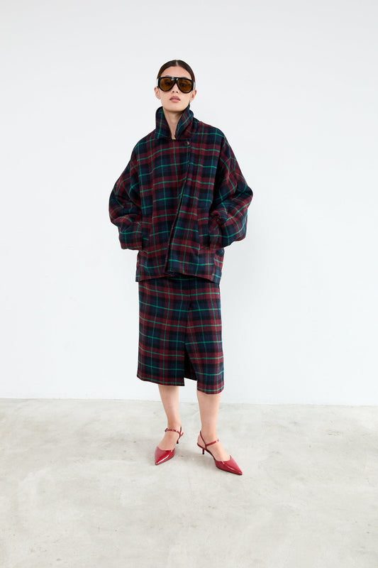 Drew Skirt - Burgundy Blue Check