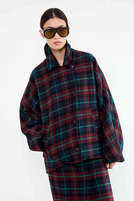 Hazel Coat - Burgundy Blue Check