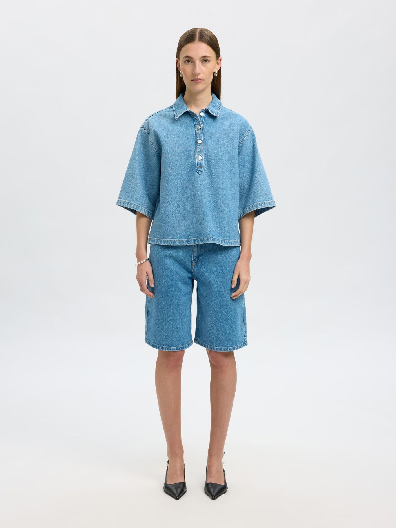 Liva Kori Polo Denim Shirt - Light Blue Denim
