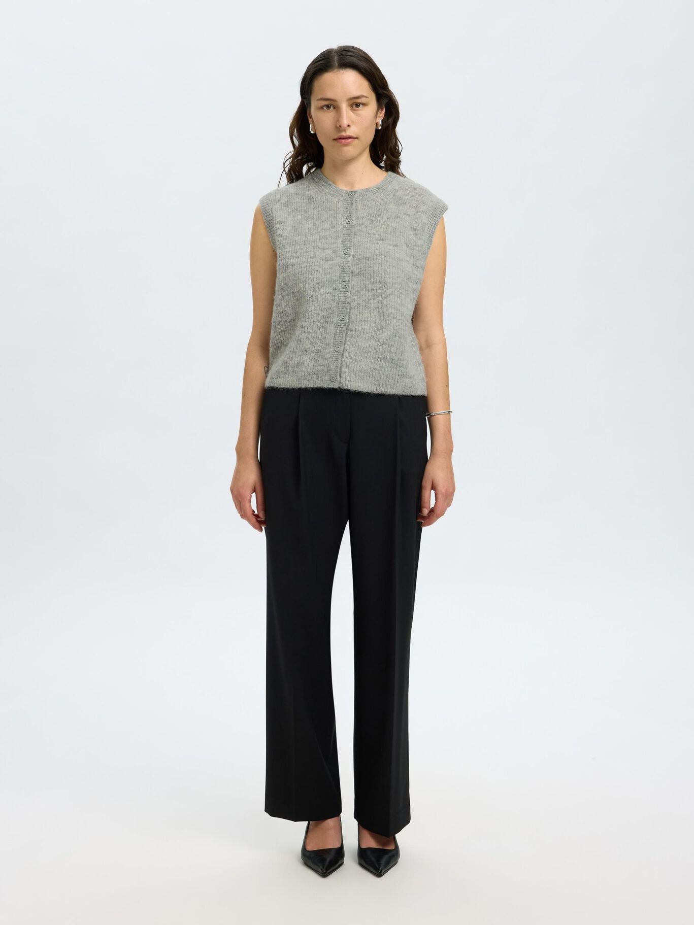 Lulu Button Vest - Light Grey