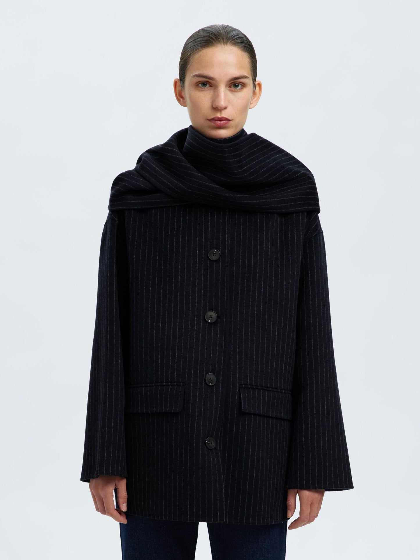 Pam Scarf Pin Stripe Jacket - Dark Sapphire