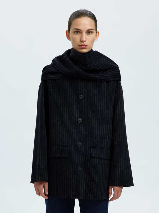 Pam Scarf Pin Stripe Jacket - Dark Sapphire