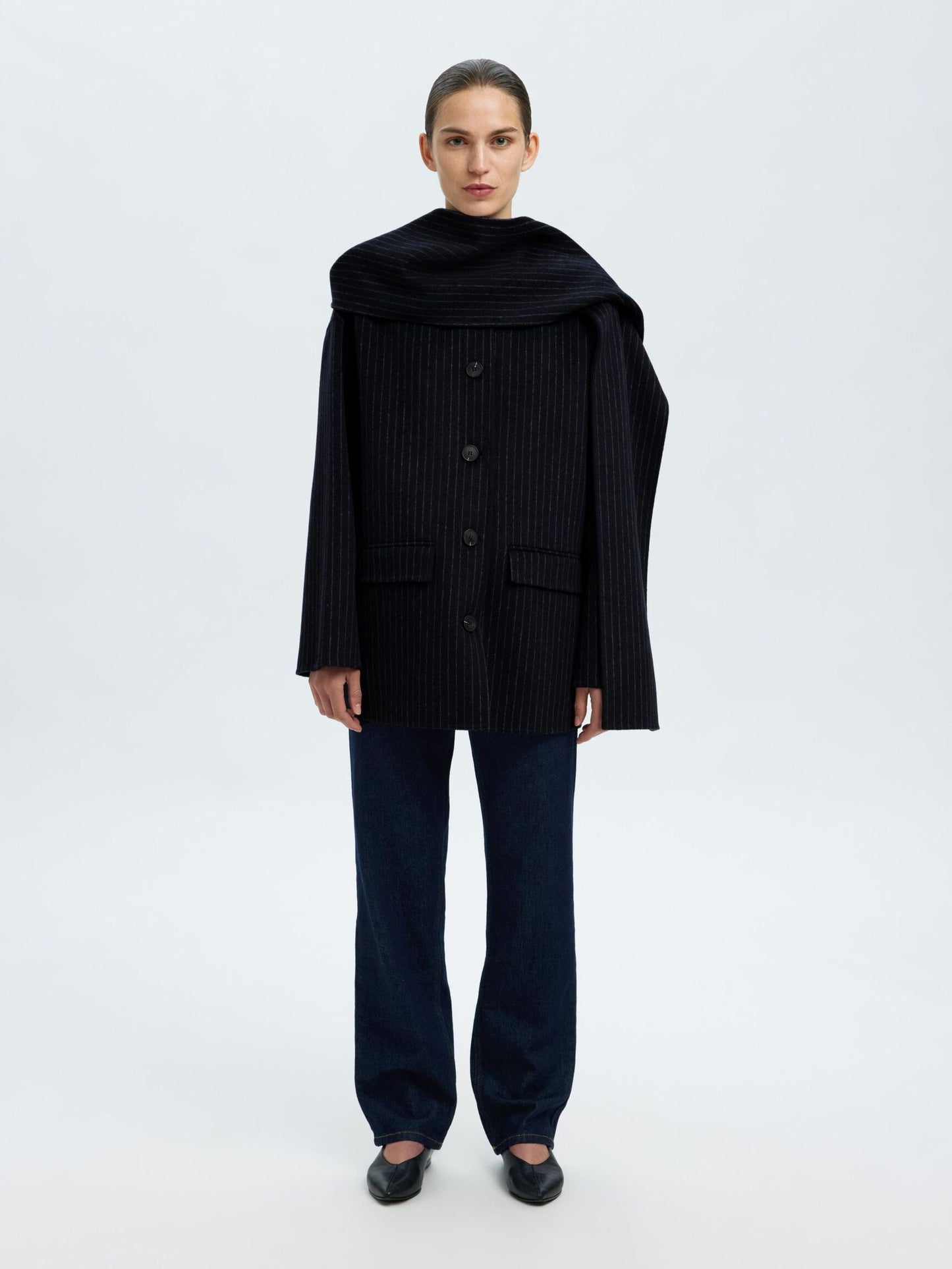 Pam Scarf Pin Stripe Jacket - Dark Sapphire