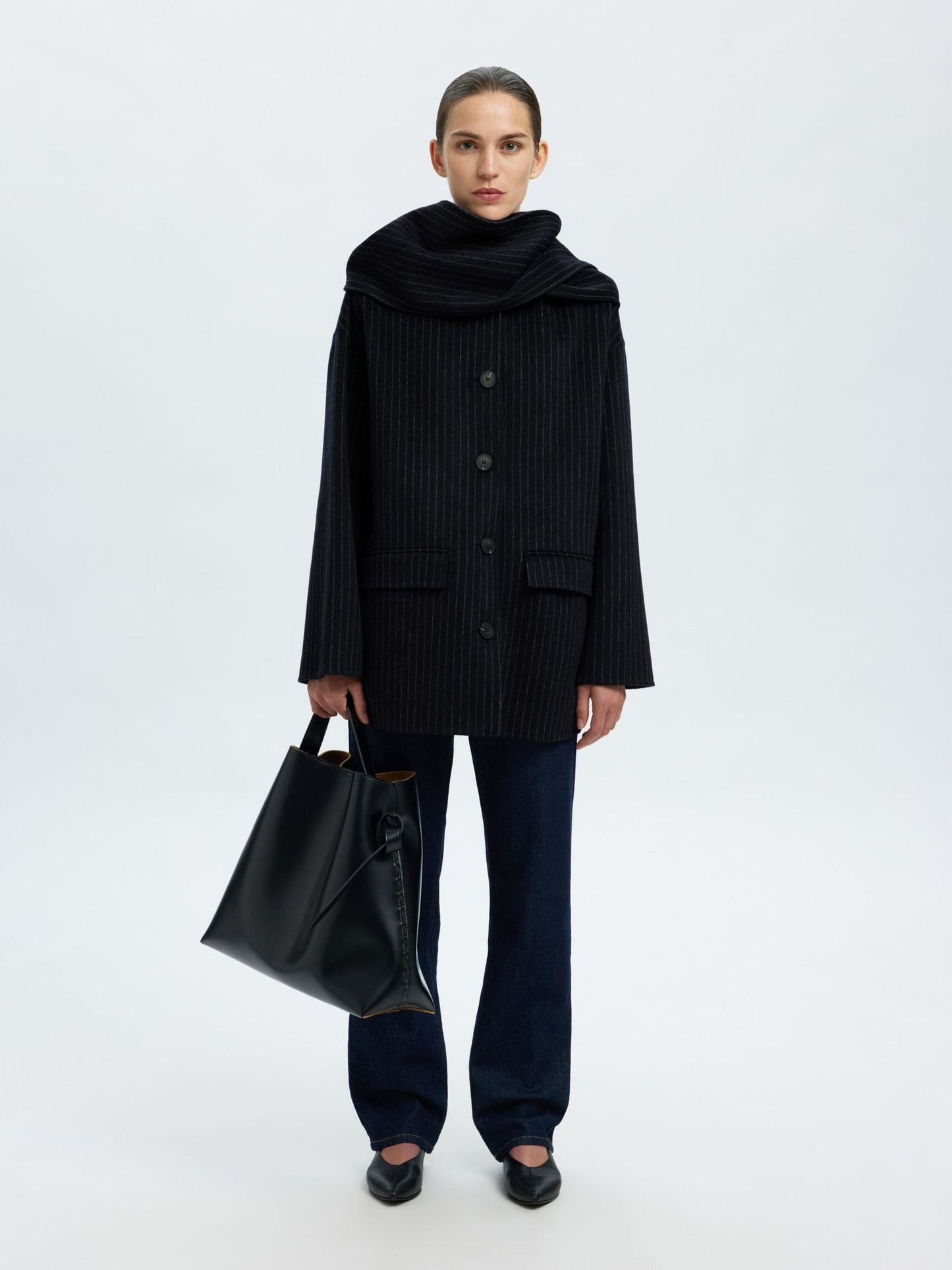 Pam Scarf Pin Stripe Jacket - Dark Sapphire