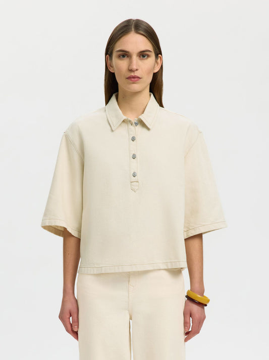 Liva - Tenna Polo Denim Shirt - Egret
