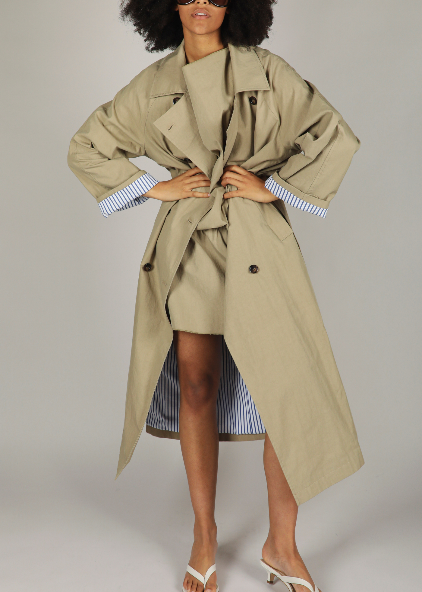 Cellie Trench - Beige/Light Blue