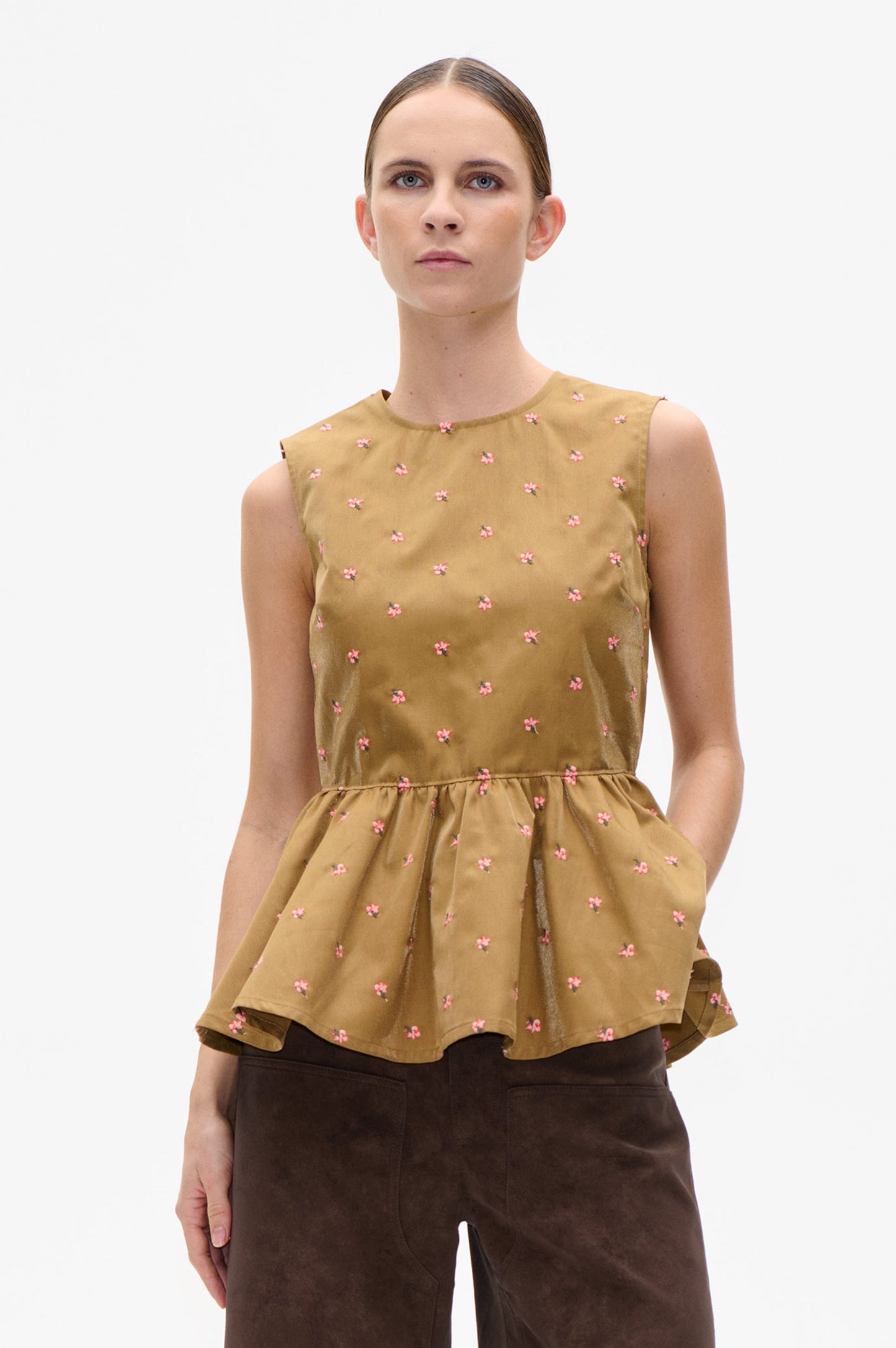 Marlen Top - Brown Rose Flower