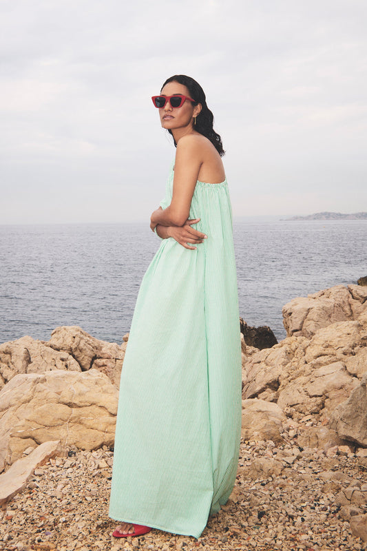 Stella Dress - Green Pin Stripe