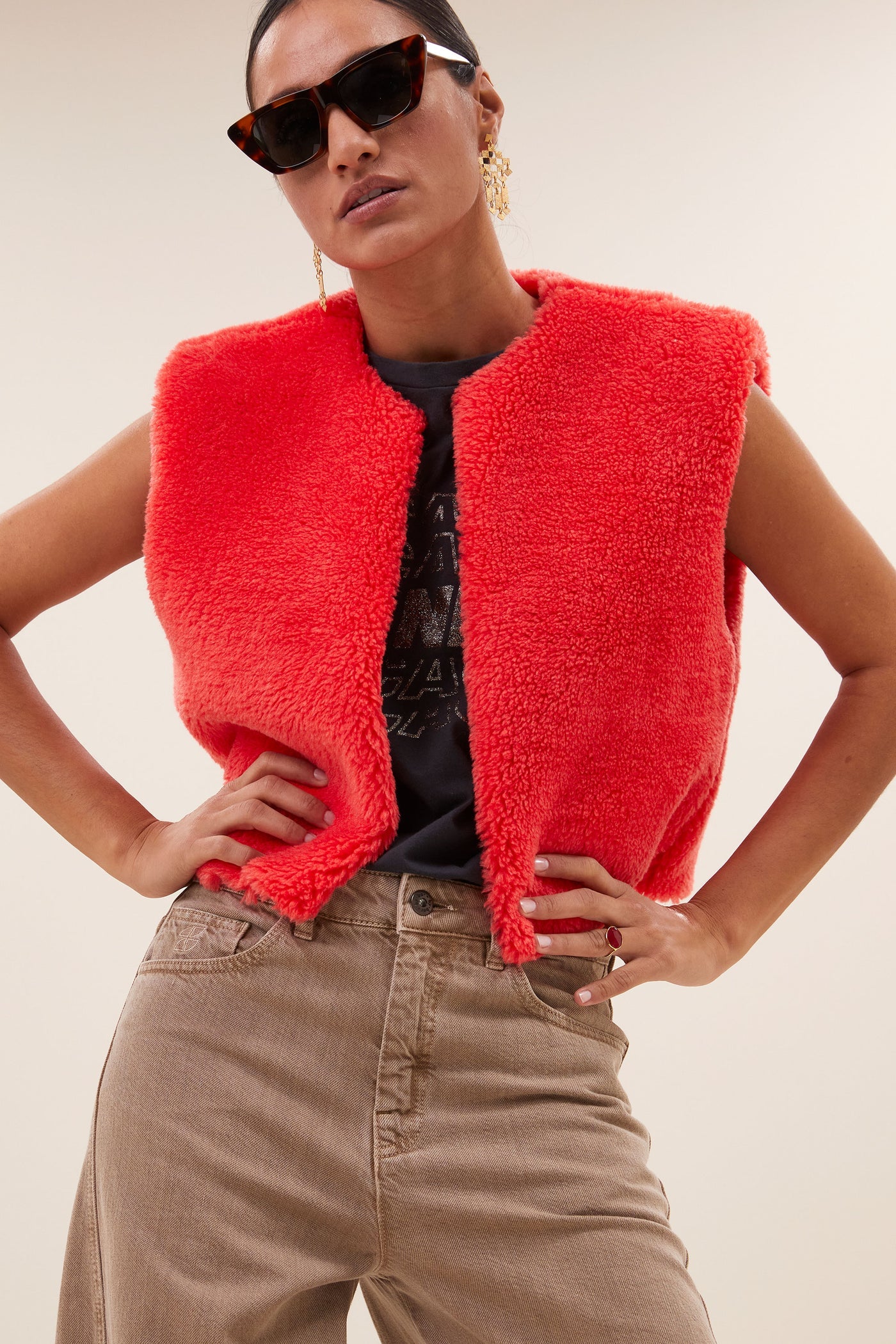 Wolly Red Gilet - Poppy red