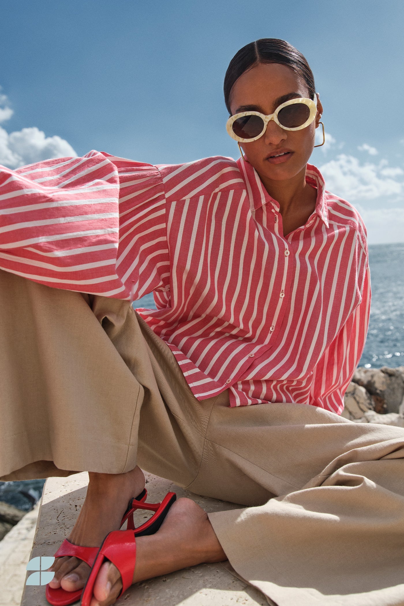 Sarah Short Stripe Blouse - Red Stripe