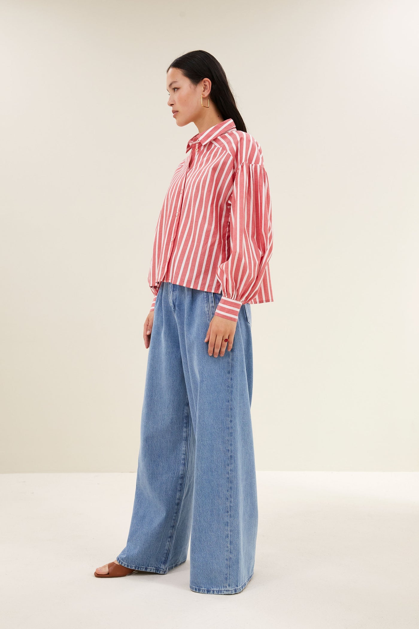 Sarah Short Stripe Blouse - Red Stripe