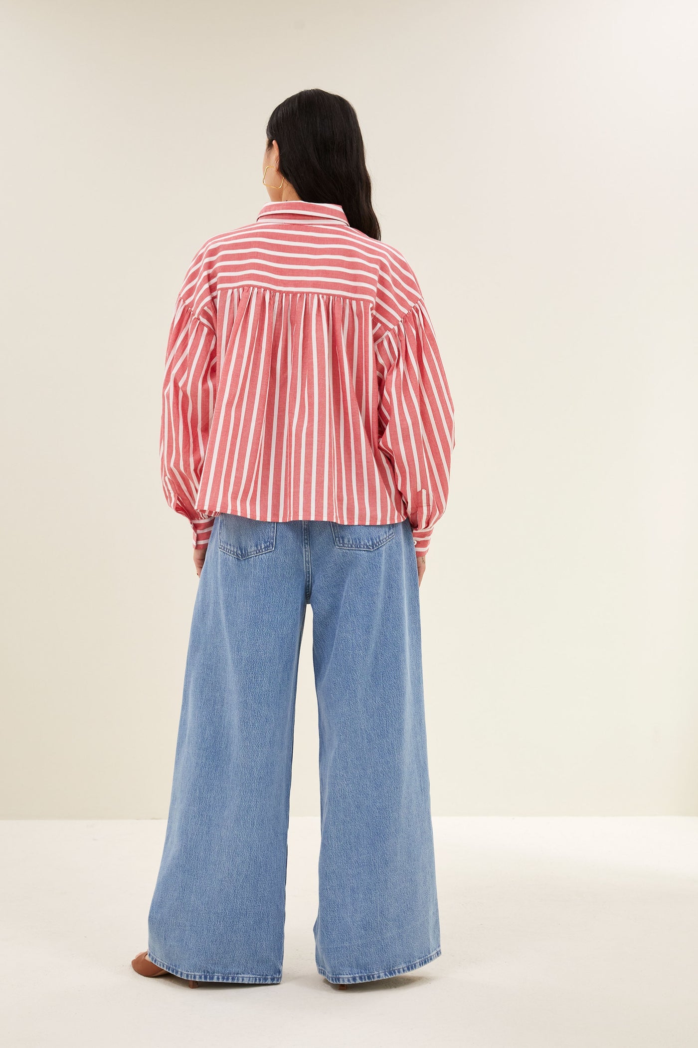 Sarah Short Stripe Blouse - Red Stripe