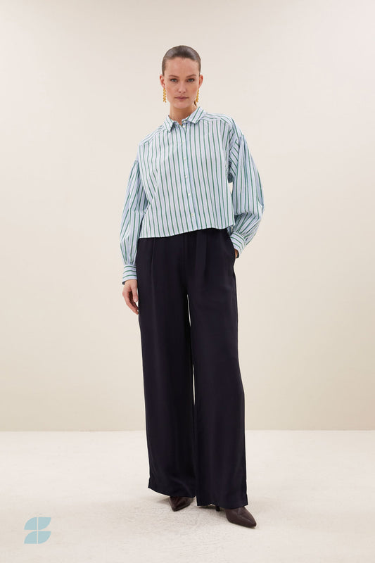 Sarah Short Blouse - Green Sea Stripe