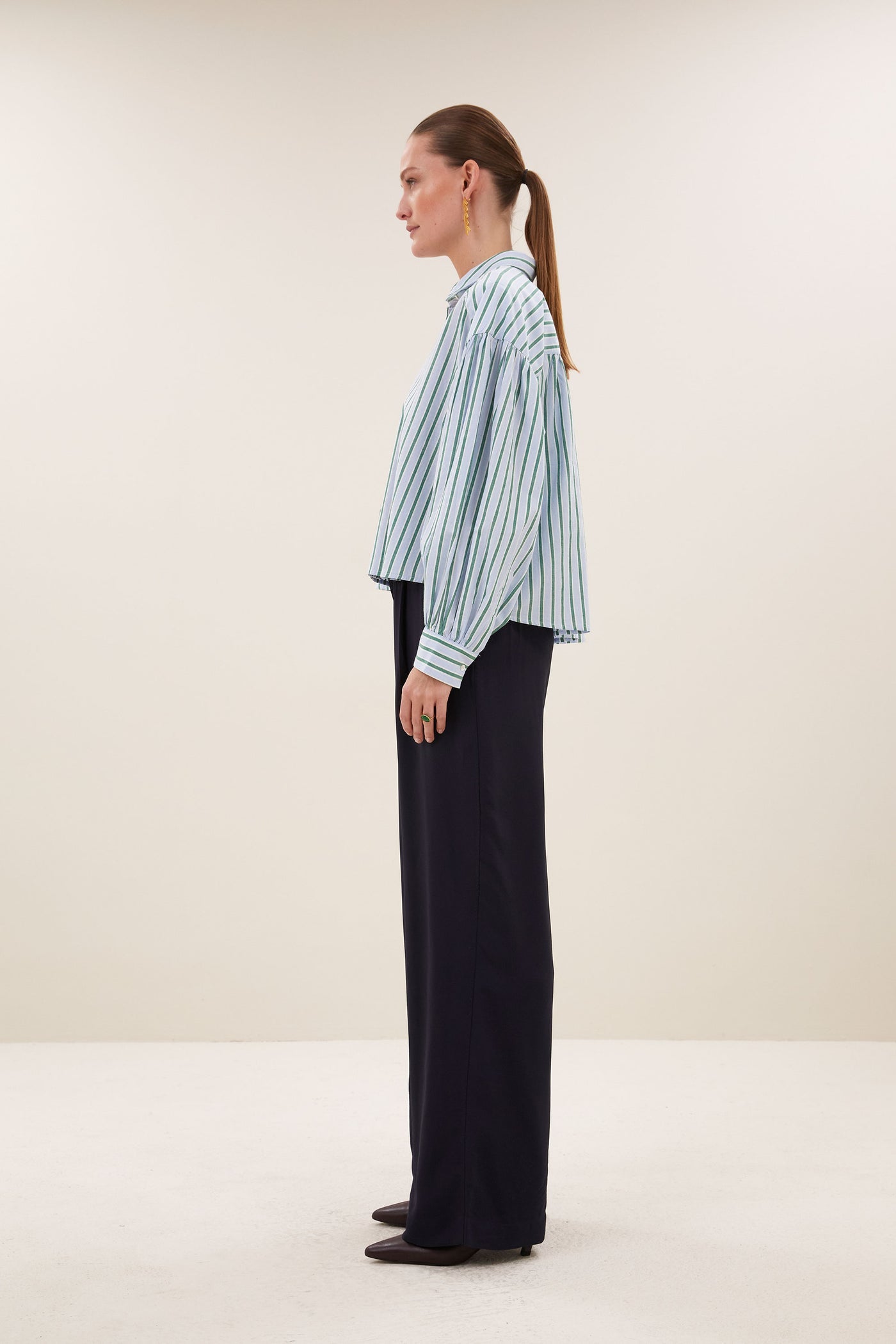 Sarah Short Blouse - Green Sea Stripe