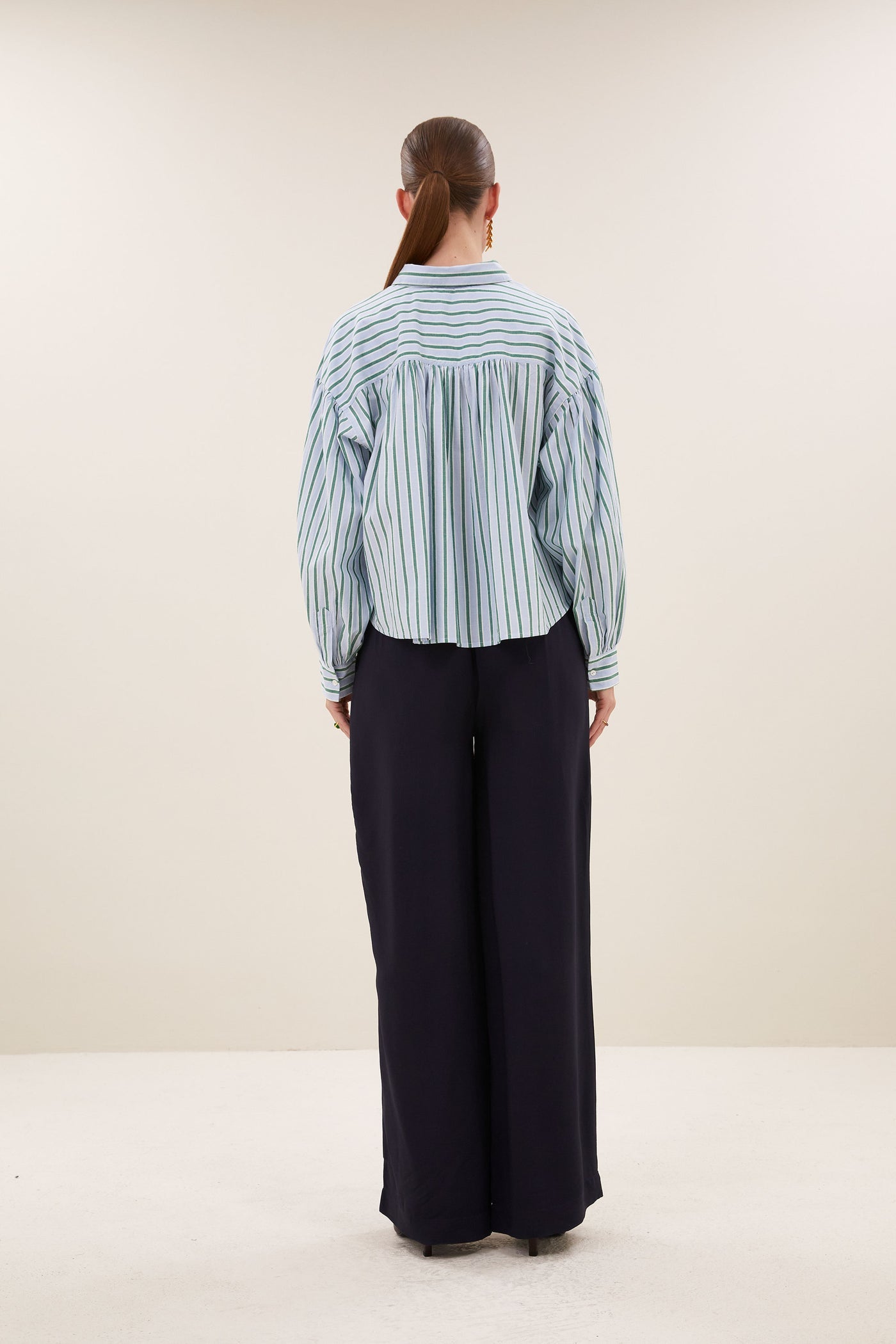Sarah Short Blouse - Green Sea Stripe