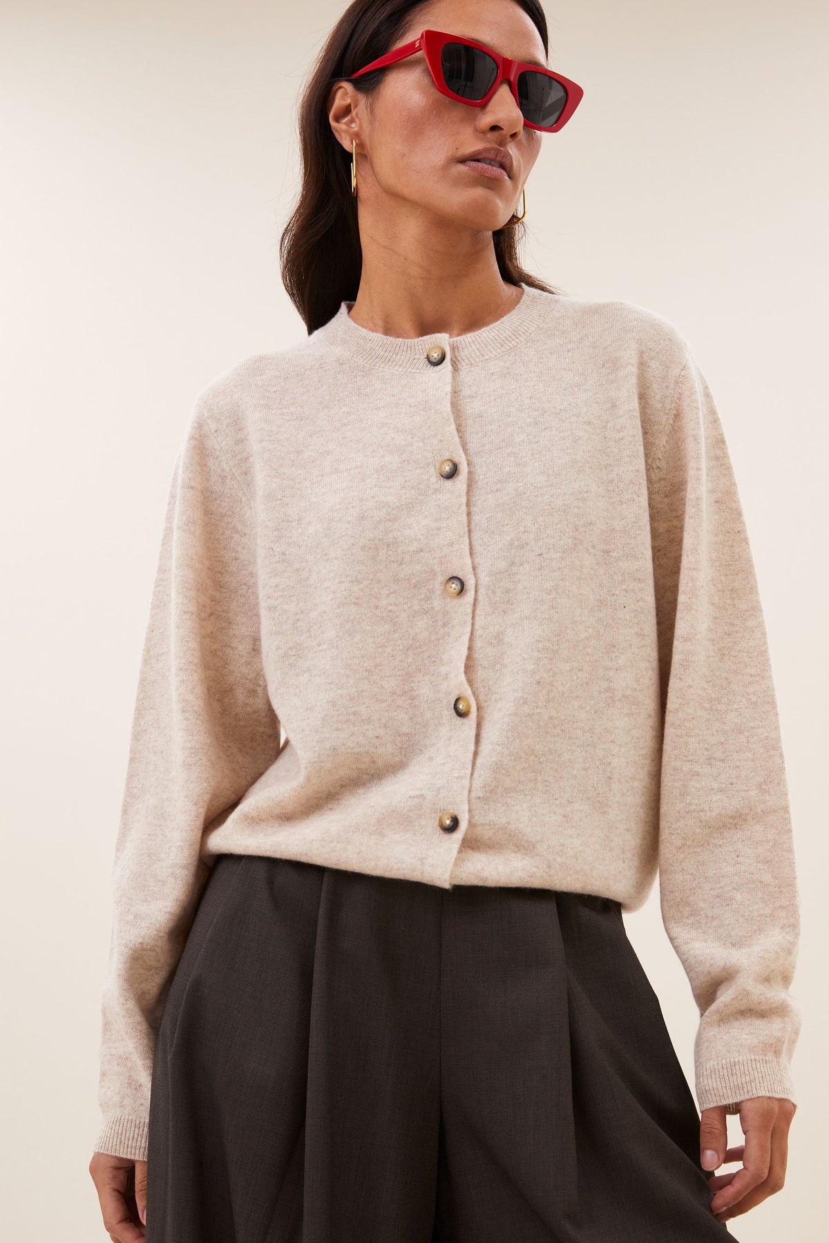 Cleo Merino Cardigan - Oyster Melee