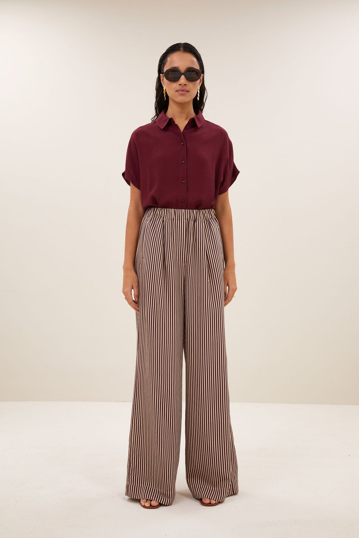 Celin Stripe Pants - Burgundy Stripe