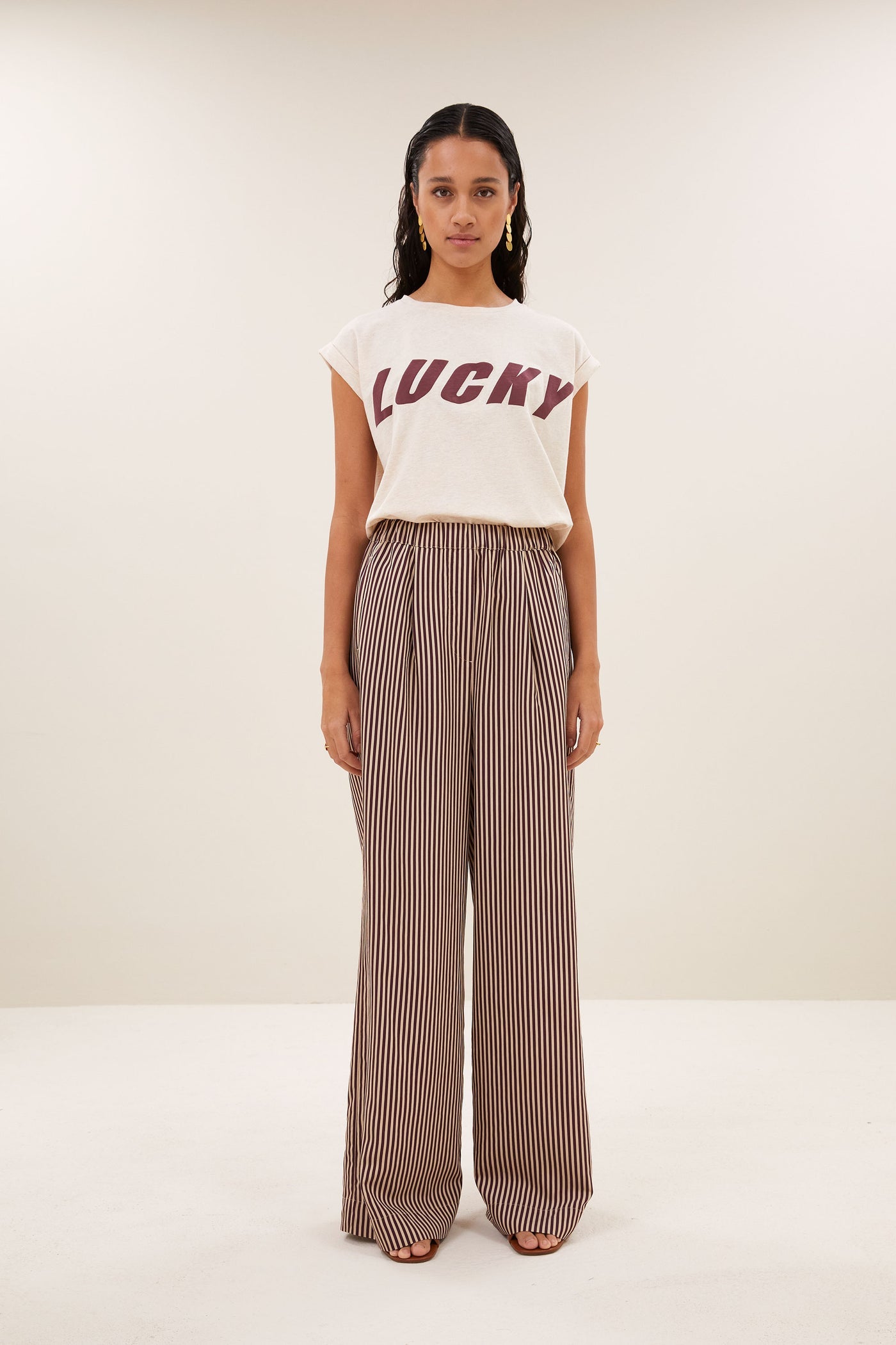 Celin Stripe Pants - Burgundy Stripe